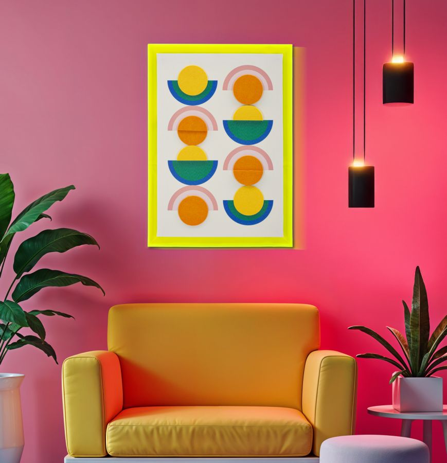 Pop Art Wandbild B mit Neonrahmen – Moderne Geometrie 50x70 cm