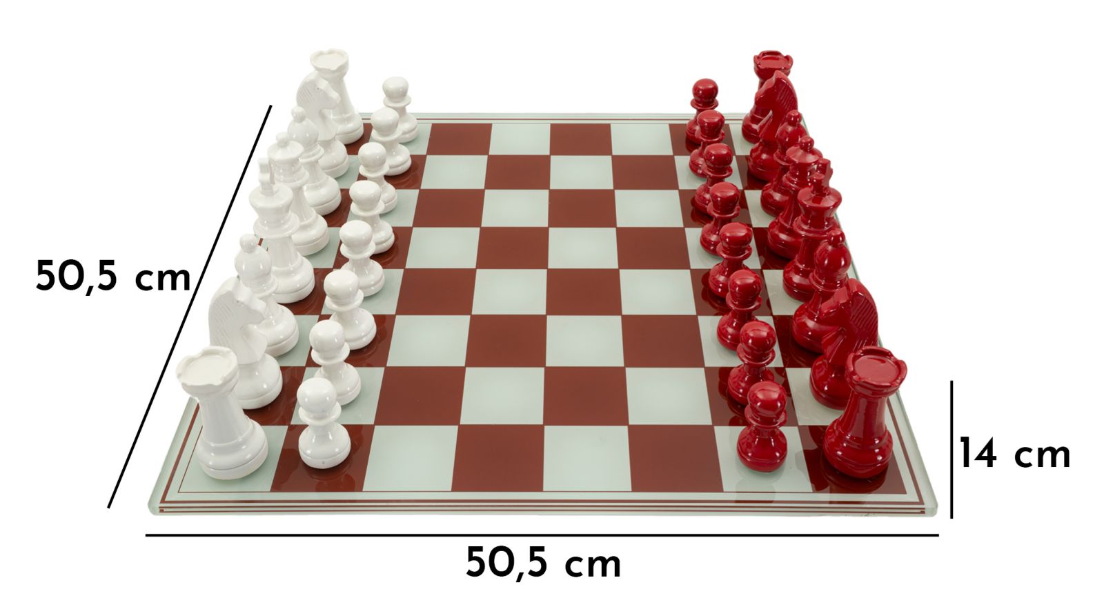 Exklusives Schachspiel Rot Weiß Glas 61x61 cm