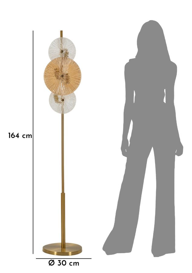 Stehlampe Osaka 164cm Glas Metall Gold Designlampe Modern Glam