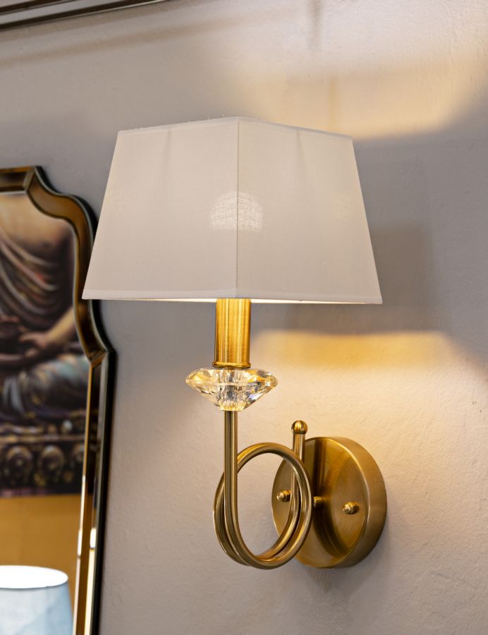 Wandleuchte Salzburg 40 cm – Edle Wandlampe mit Stoffschirm und Kristalldetail