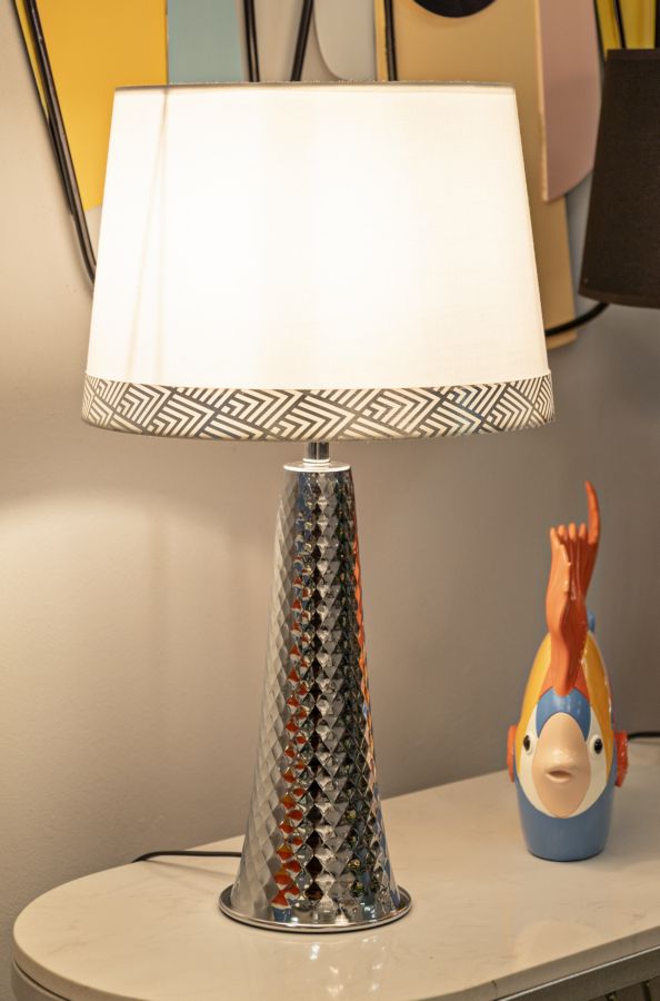 Tischlampe Tower Argento silber 30x54 cm aus Metall und Stoff