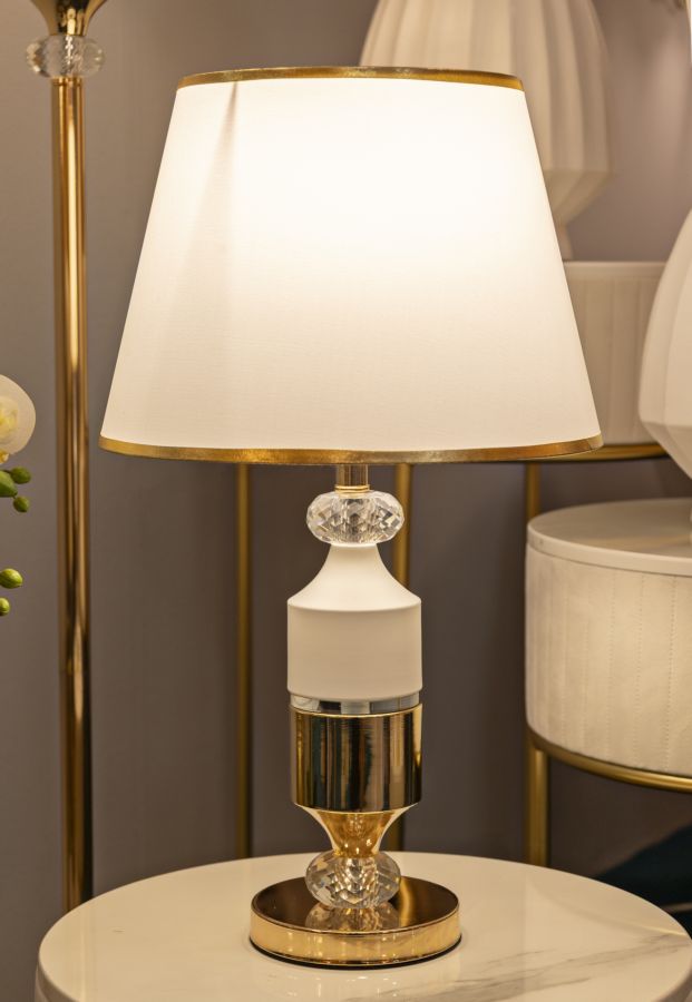 Tischlampe Gipsy rund 30x52 cm aus Metall Glas Stoff