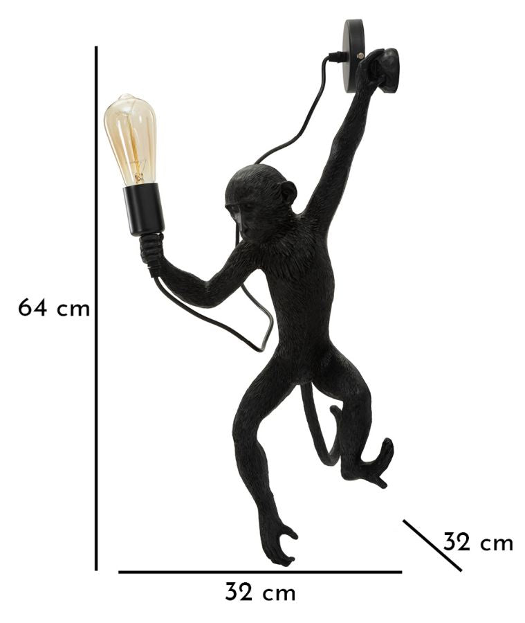 Wandleuchte Monkey Schwarz 64cm Affenfigur Lampe Aus Kunstharz Wandlampe