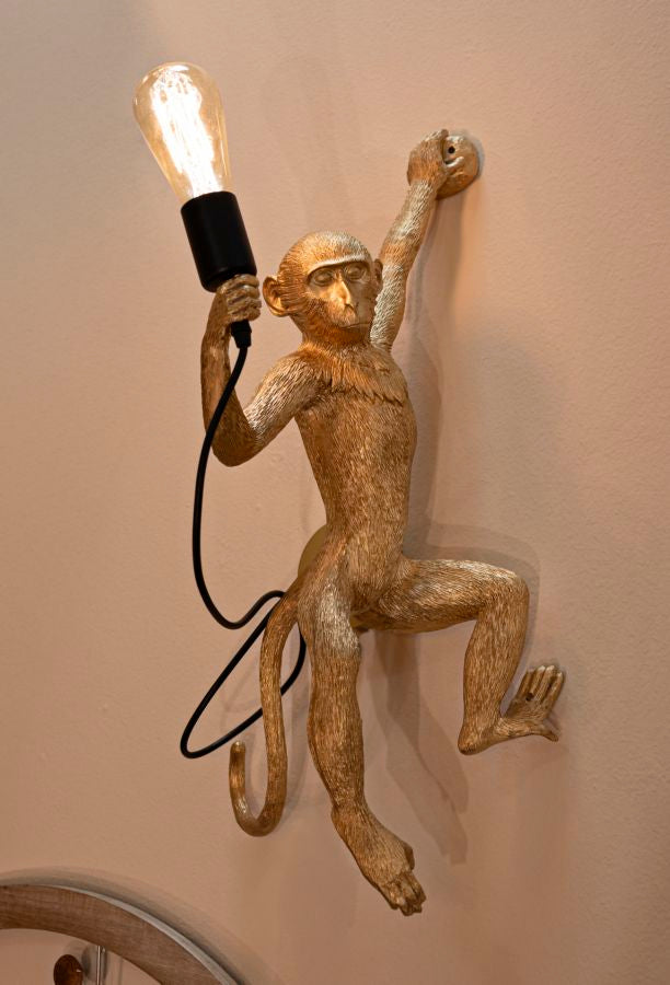 Wandleuchte Monkey Gold 64cm Affenfigur Lampe Aus Kunstharz Wandlampe