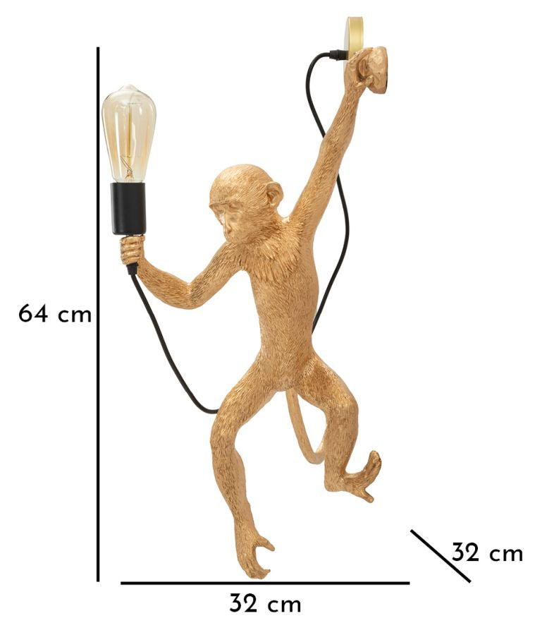 Wandleuchte Monkey Gold 64cm Affenfigur Lampe Aus Kunstharz Wandlampe