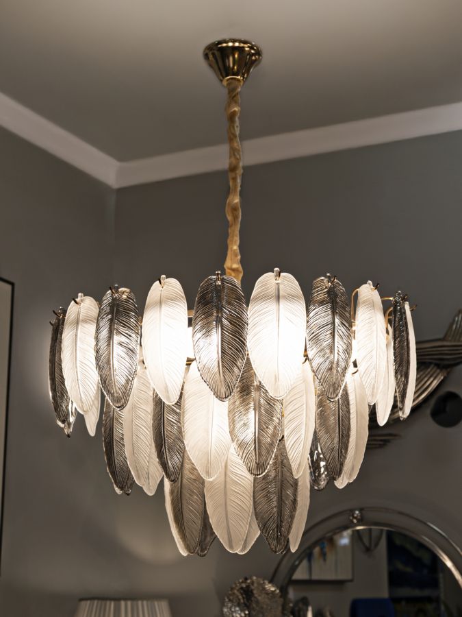 Deckenleuchte Leafy rund 60x87 cm aus Metall und Glas