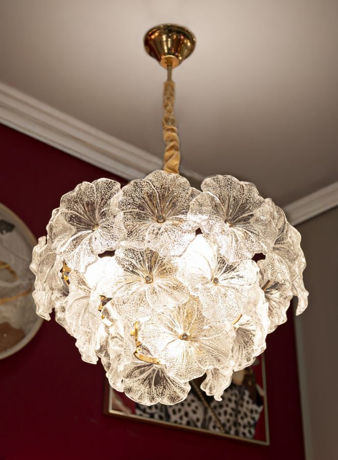 Deckenleuchte Ibiscus rund 47x73 cm aus Metall und Glas