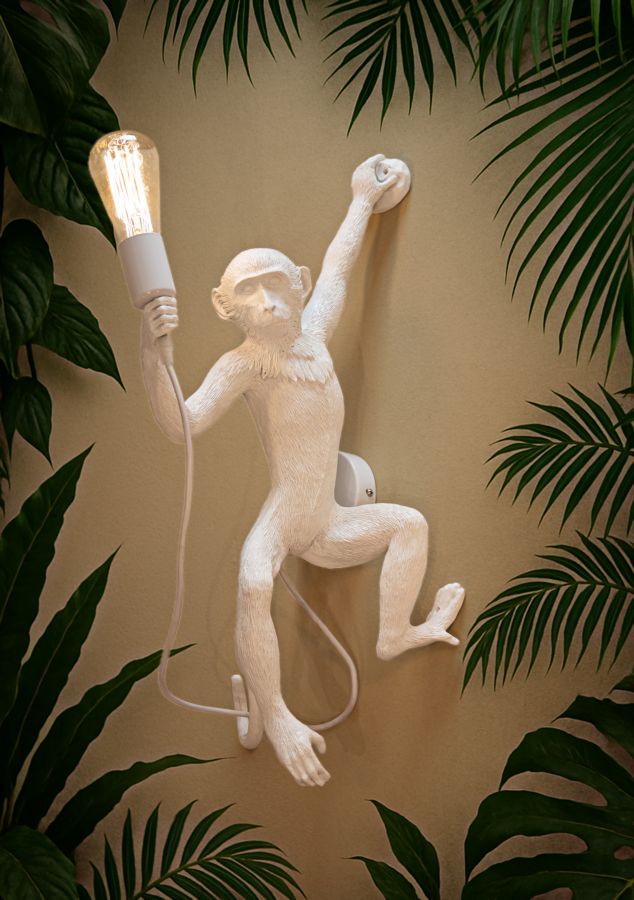Wandleuchte Monkey Weiß 64cm Affenfigur Lampe Aus Kunstharz Wandlampe