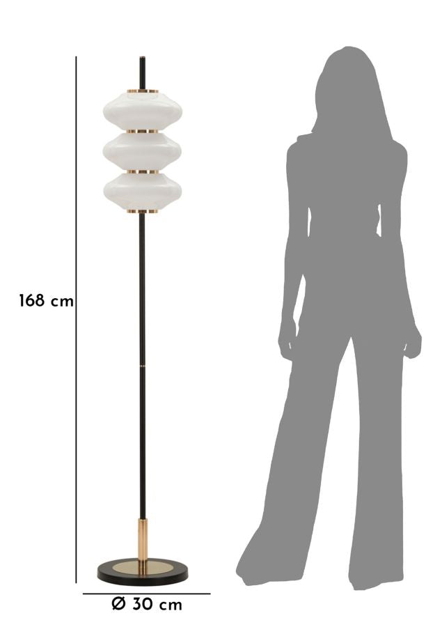 Stehlampe Vintage 168cm Glas Metall Rund Retro Designlampe Gold