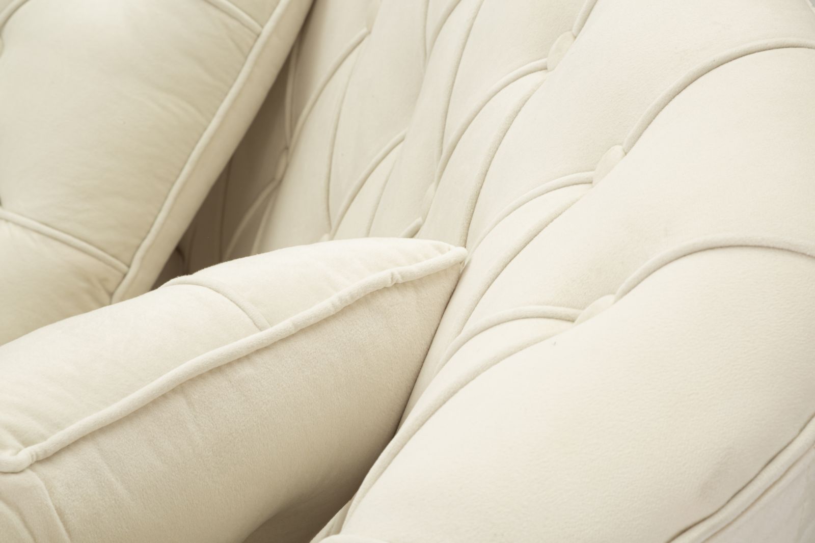 Samt Sofa Écru Bellezza 130 cm mit Kissen und Goldfüßen