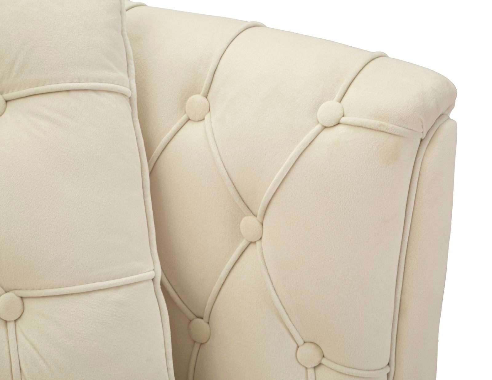 Samt Sofa Écru Bellezza 130 cm mit Kissen und Goldfüßen