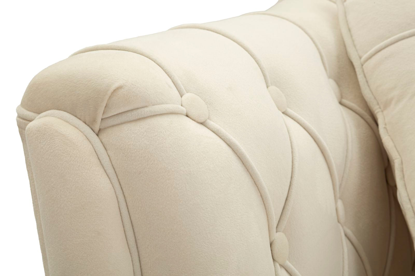 Samt Sofa Écru Bellezza 130 cm mit Kissen und Goldfüßen