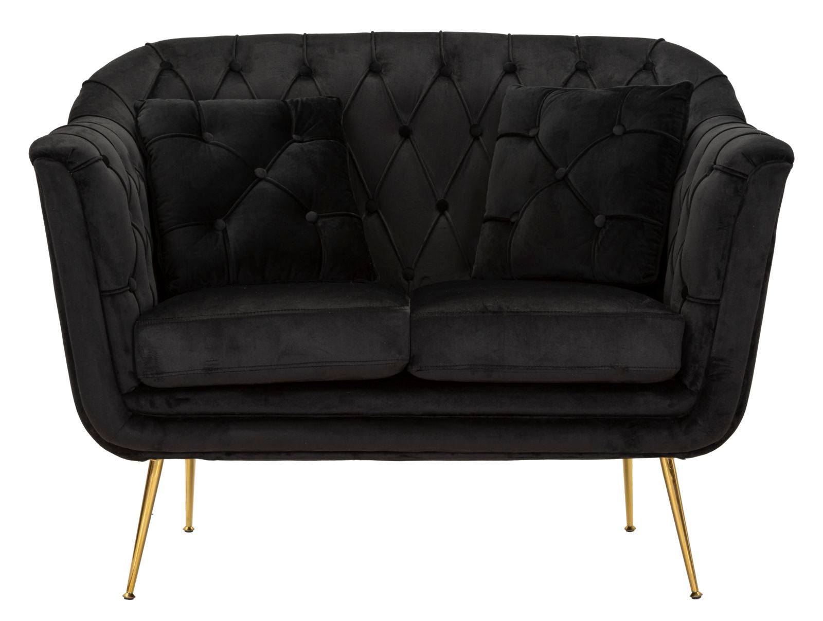 Samt Sofa Noir Bellezza 130 cm mit Kissen und Goldfüßen