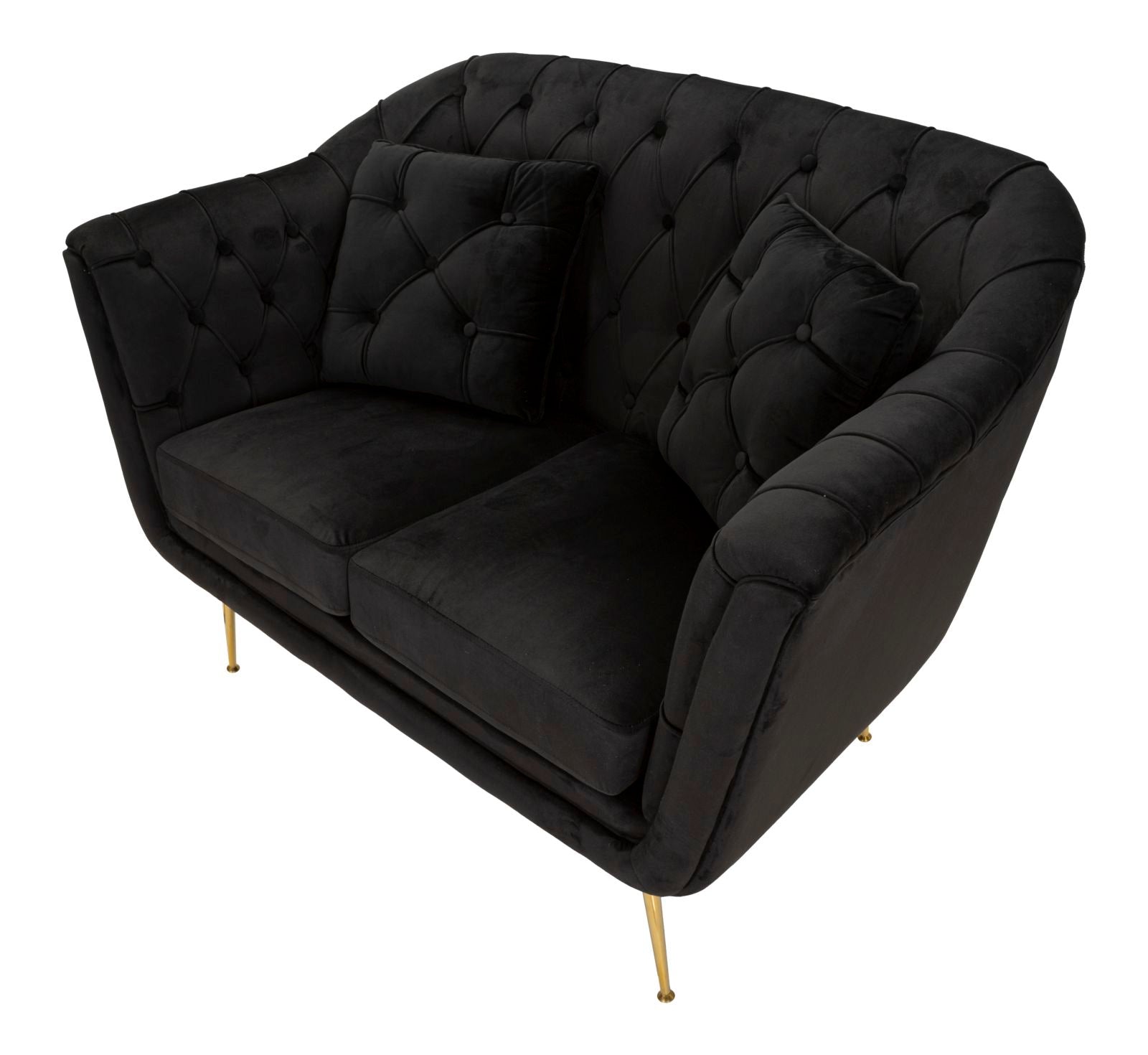 Samt Sofa Noir Bellezza 130 cm mit Kissen und Goldfüßen