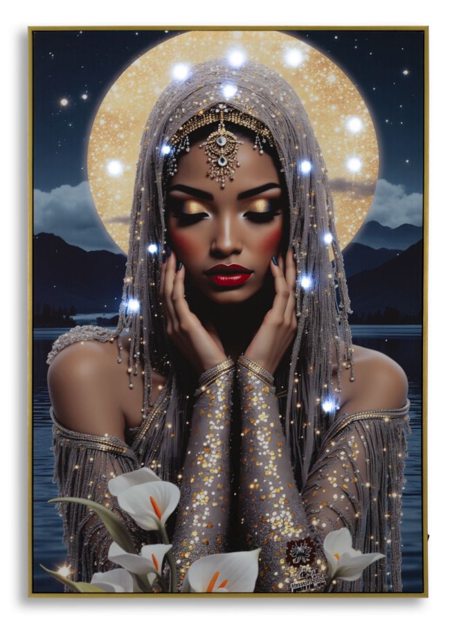 Wandbild Frau Mond LED Leinwand Bild Luna Mystique