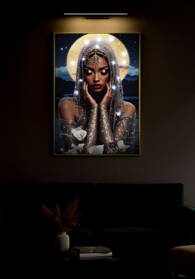 Wandbild Frau Mond LED Leinwand Bild Luna Mystique