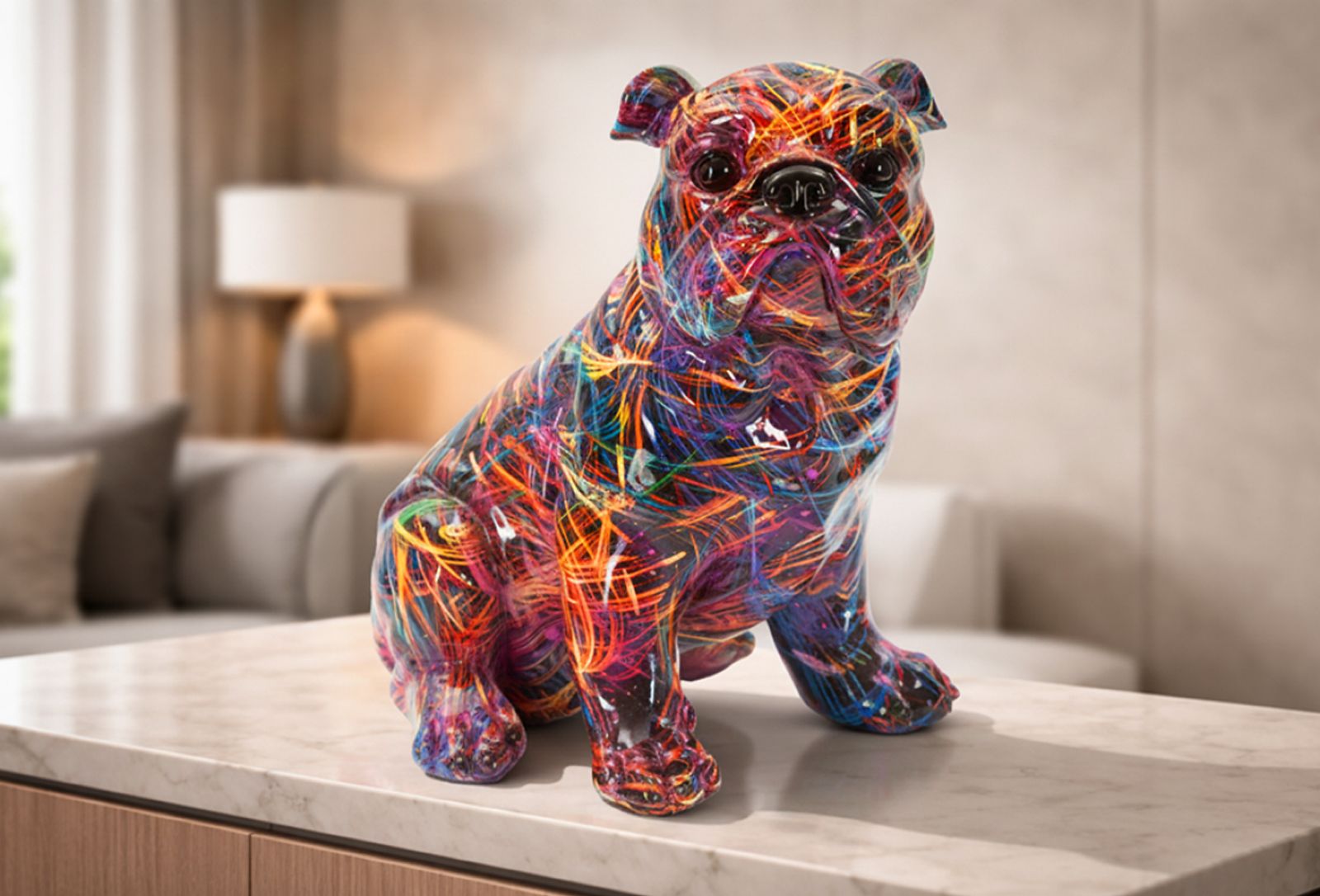 Bulldogge Figur Chroma im Popart Style moderne Deko Skulptur