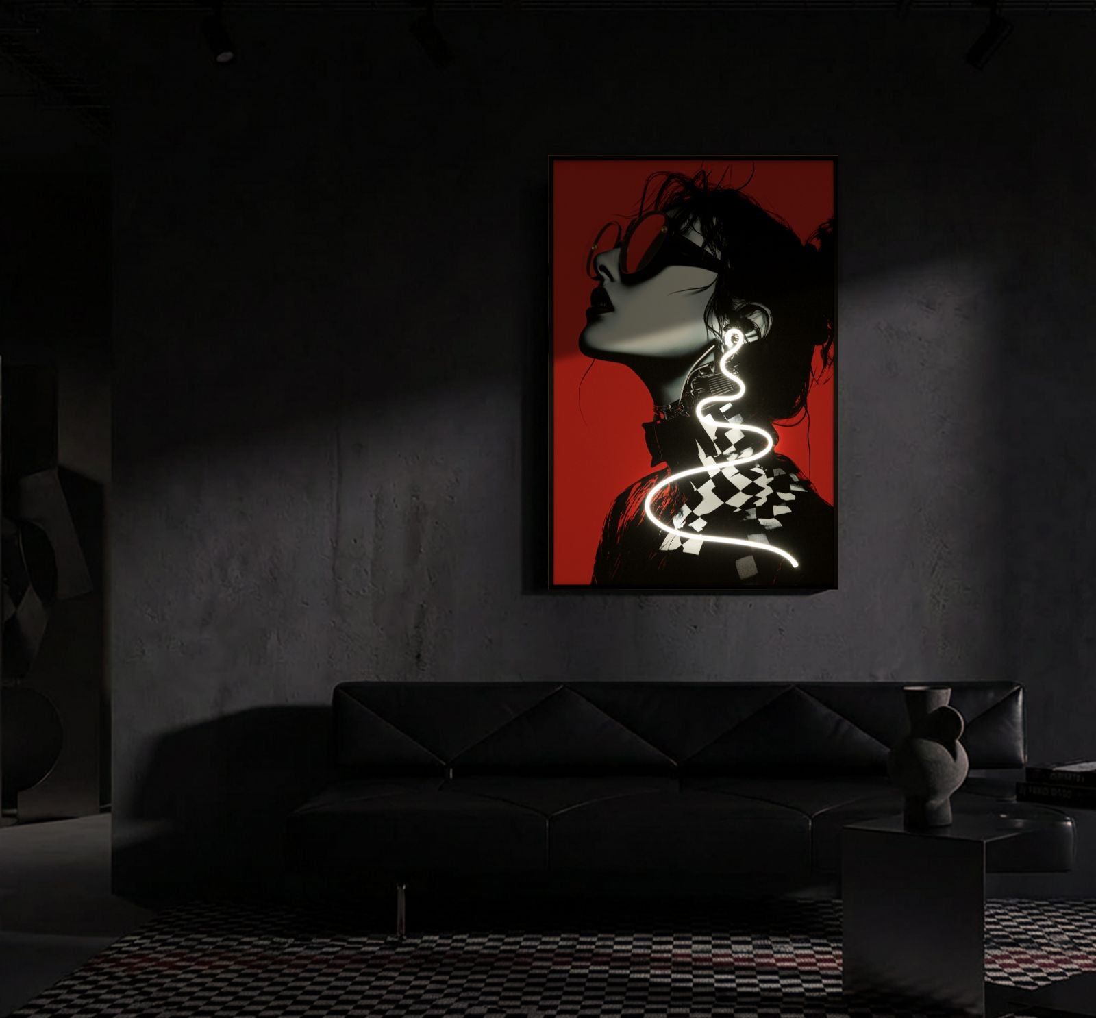 Wandbild LED Psyco Design Rot Schwarz Acryl 3D