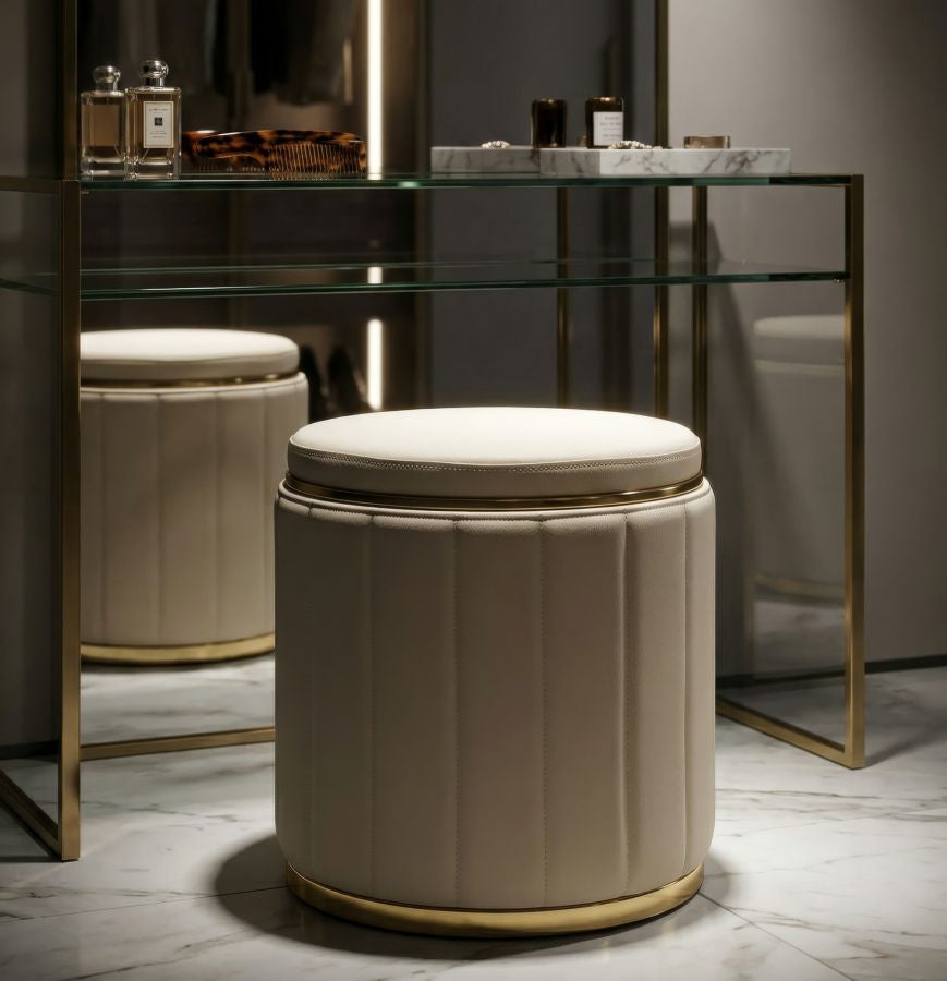Sitzhocker London Creme mit Stauraum moderner Polsterhocker