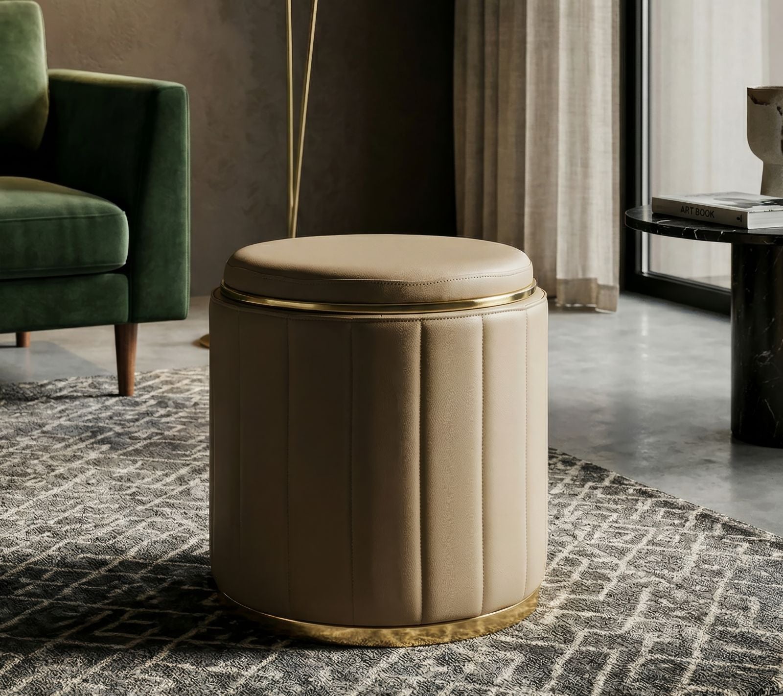 Sitzhocker London Braun mit Stauraum moderner Polsterhocker