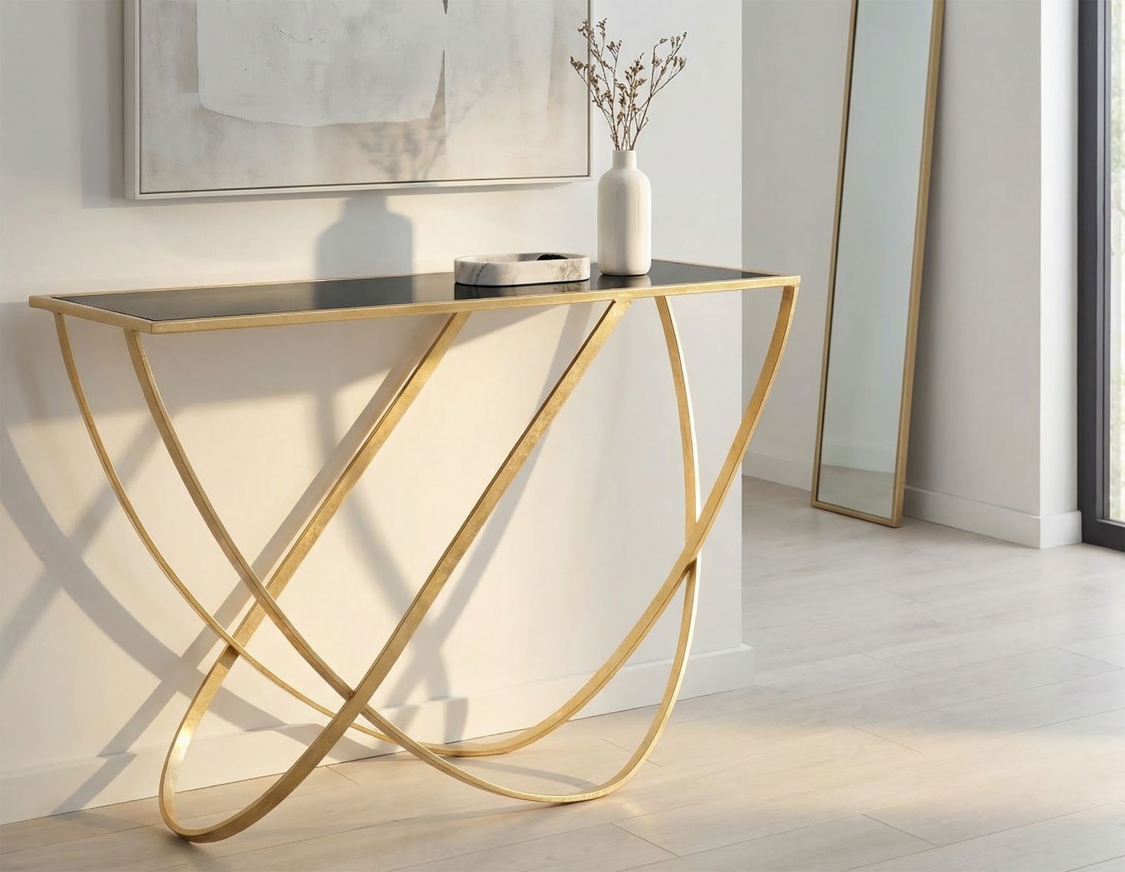 Konsole Virello Gold Metall Glas Modern Schwungdesign