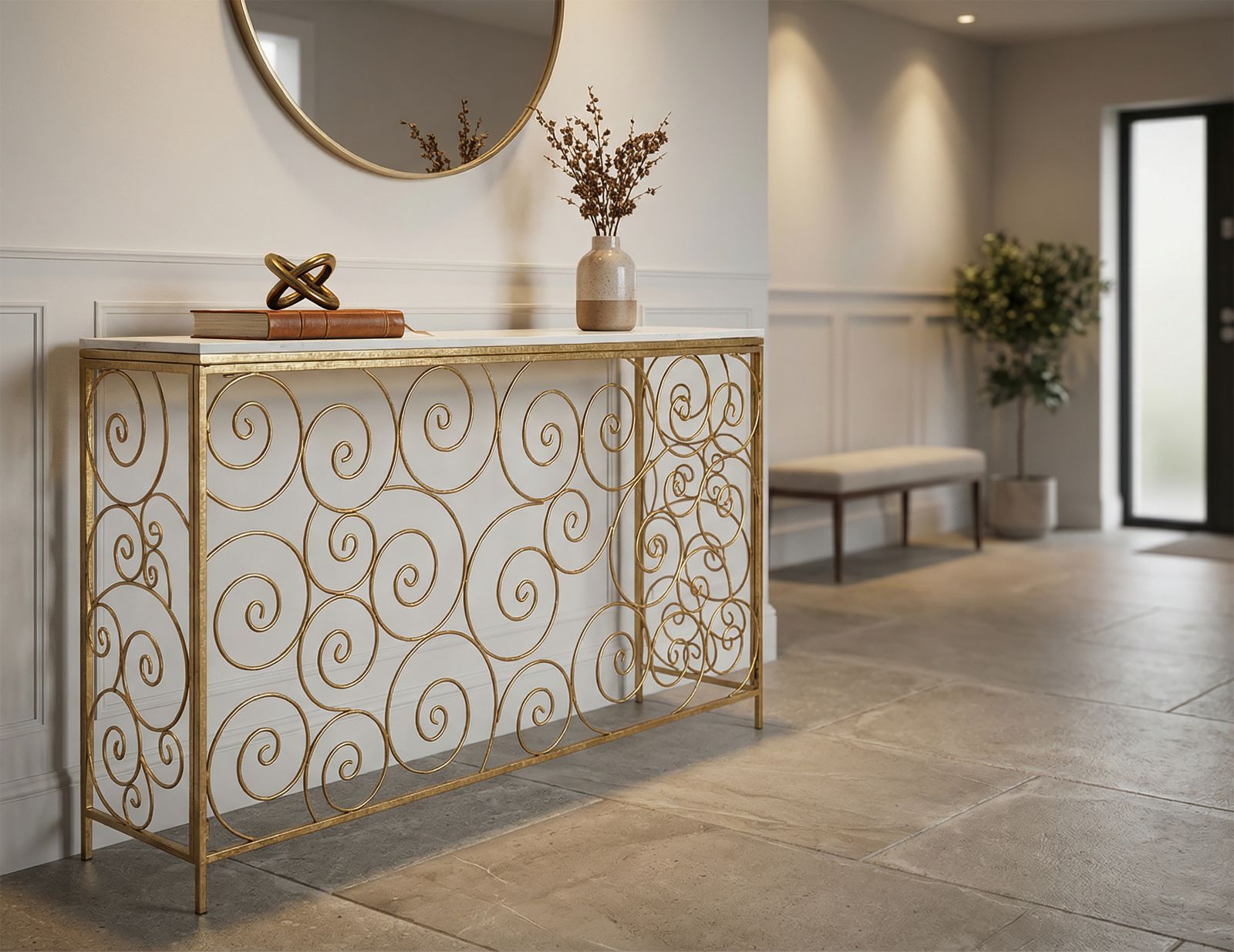 Konsole Spirano Gold Spiraldesign Metall Marmor Elegant
