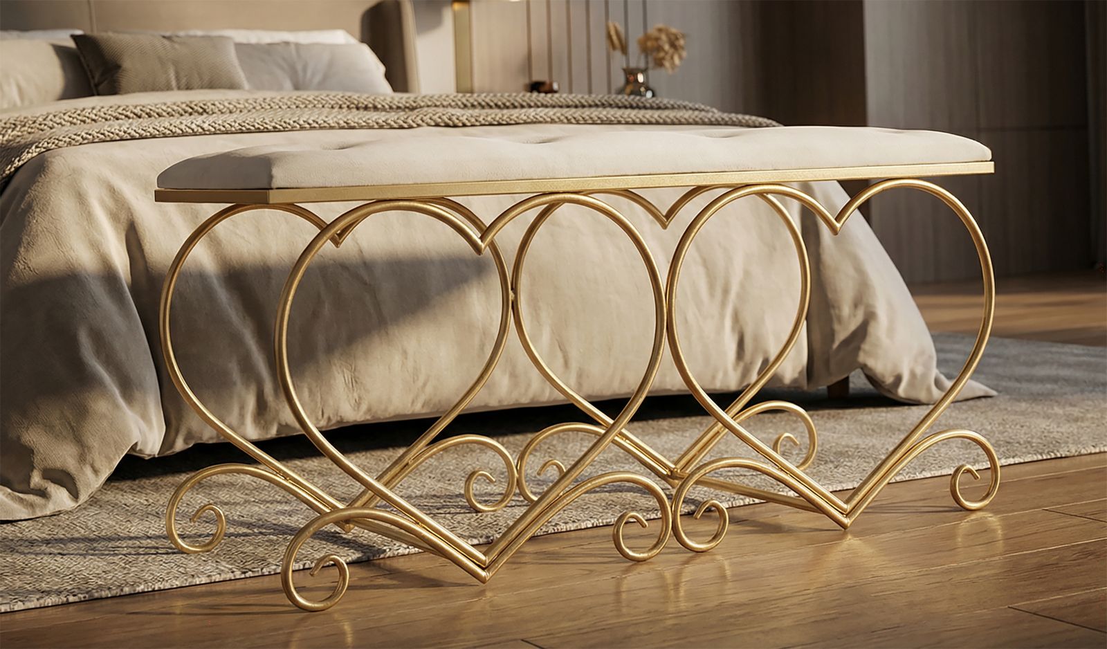 Sitzbank Heart Glam Gold Creme Polsterbank Elegant