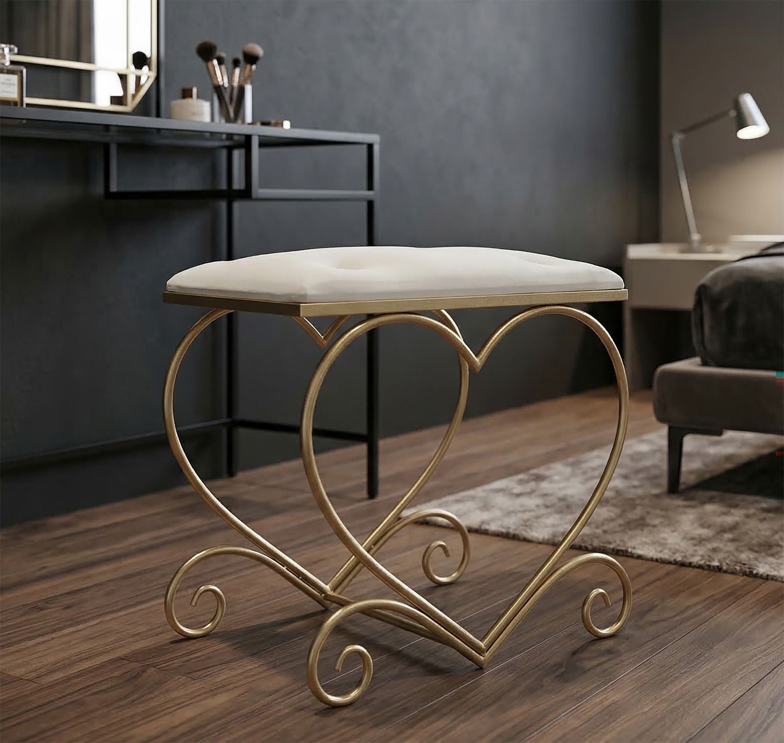 Sitzhocker Heart Glam Gold Creme Samt Optik