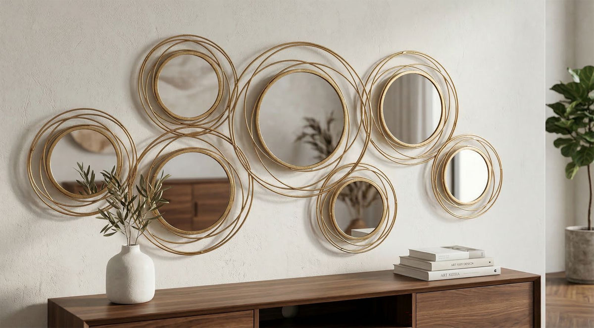 Lunaro Wandspiegel Gold mit Kreisdesign 124,5 cm