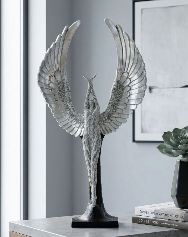Sculpture Angelica – Elegant angel figure with wings in silver 48cm