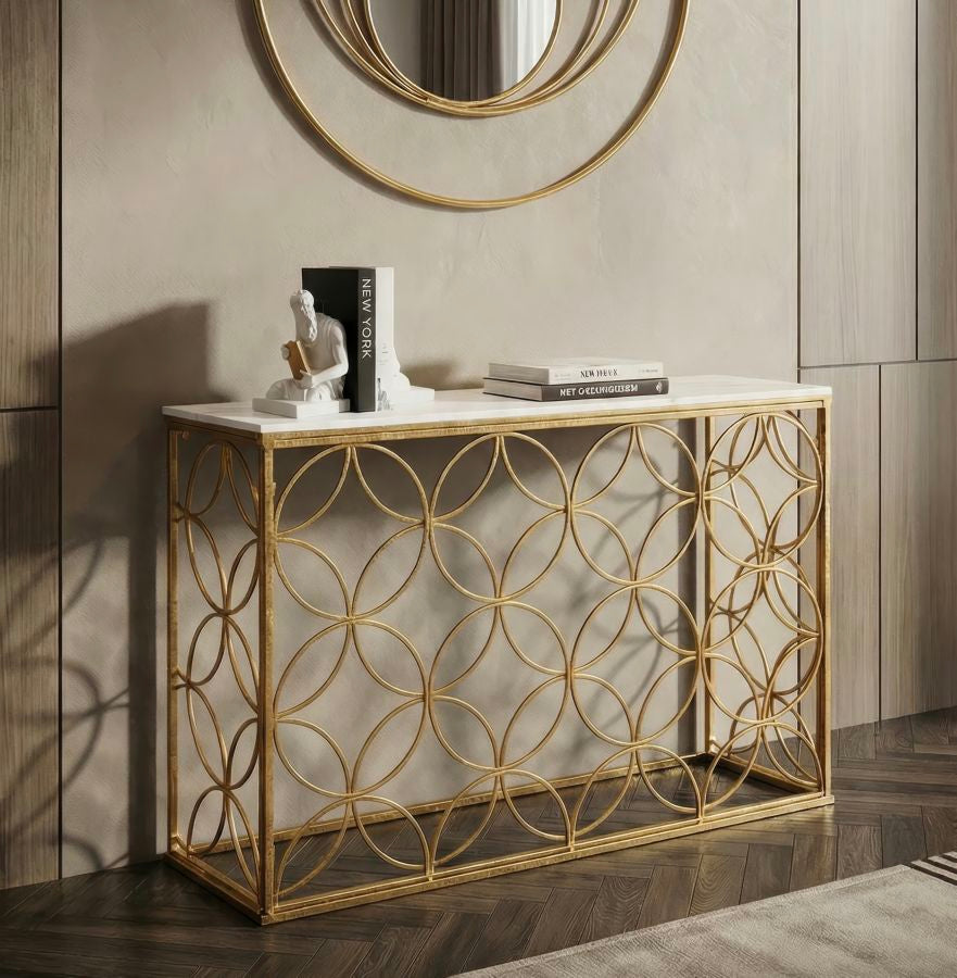 Konsole Circulo Gold Marmortisch mit Metallgestell