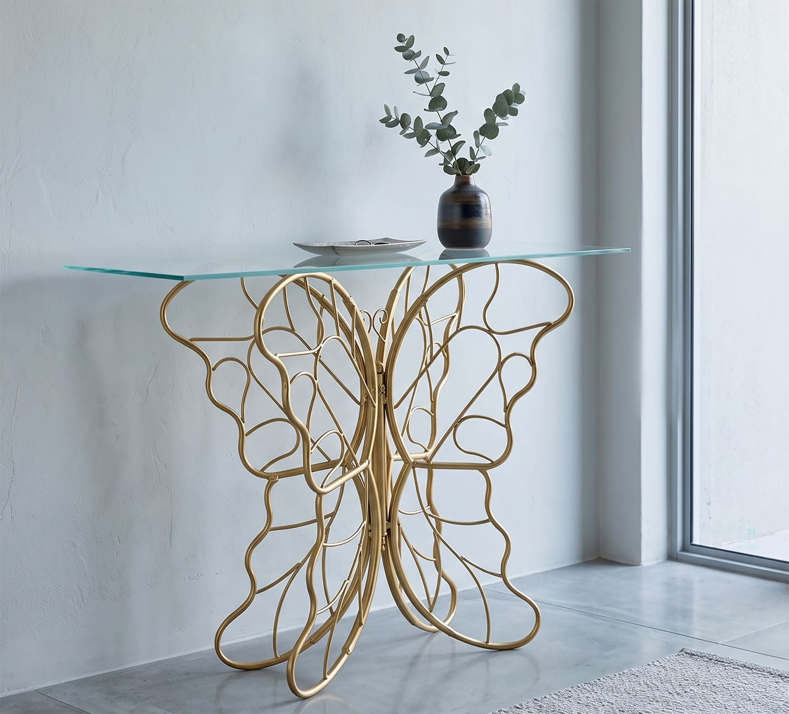 Konsole Butterfly Gold Metalltisch mit Glasplatte