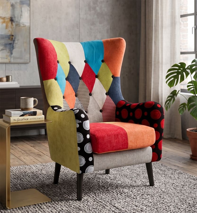 Ohrensessel Vivara Patchwork Bunt Modern Stoff