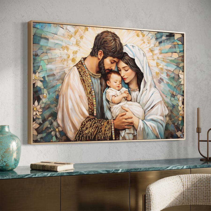 Bethlehem Heilige Familie Wandbild Maria Josef und Jesuskind 122 cm