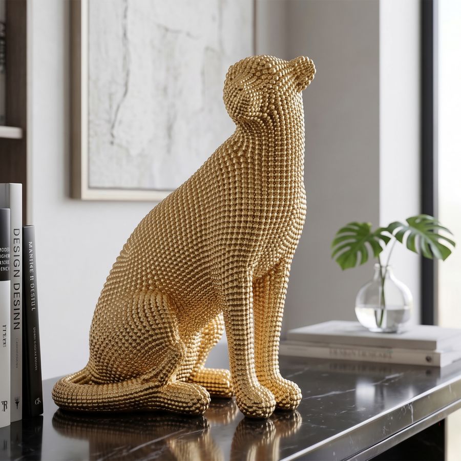 Decorative figure Majestic Leopard Gold 23x29 cm Luxurious sculpture made of resin