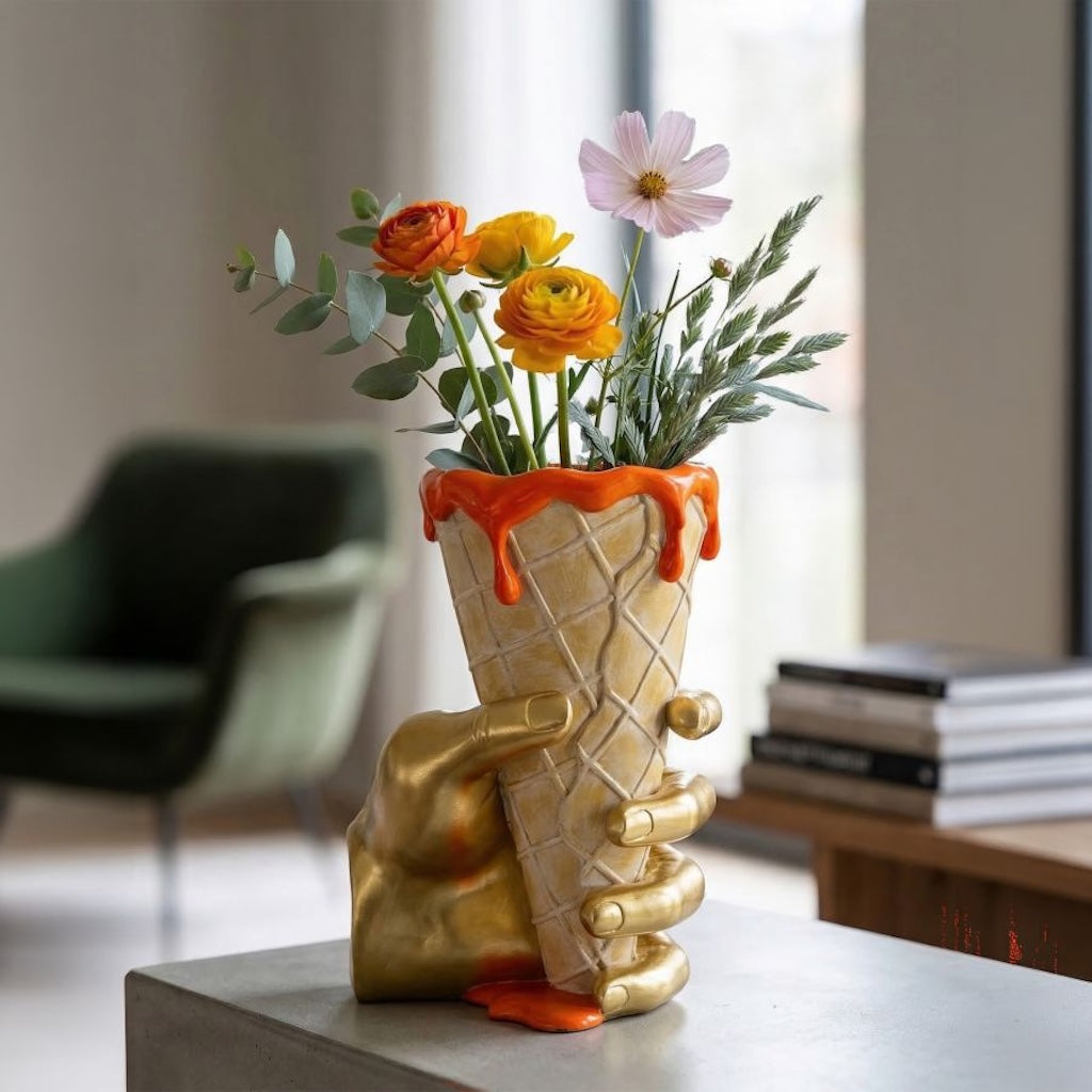 Dekoobjekt Icecream Vase Glamy Orange Gold 26cm