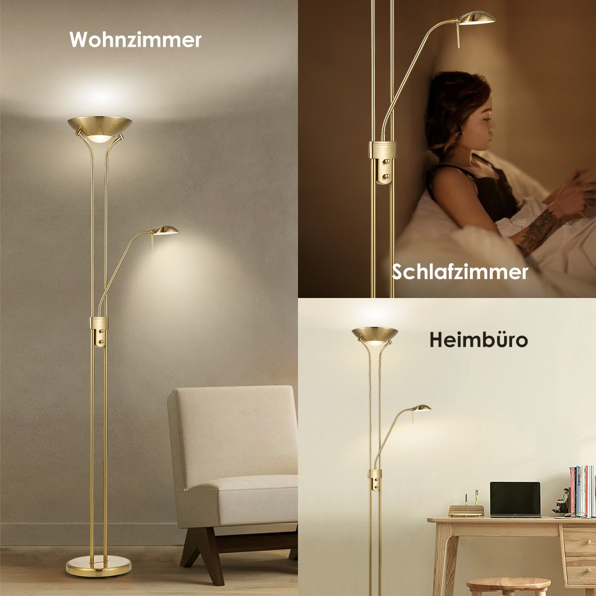 LED-Uplight-Stehleuchte – klassisches Gold/Bronze