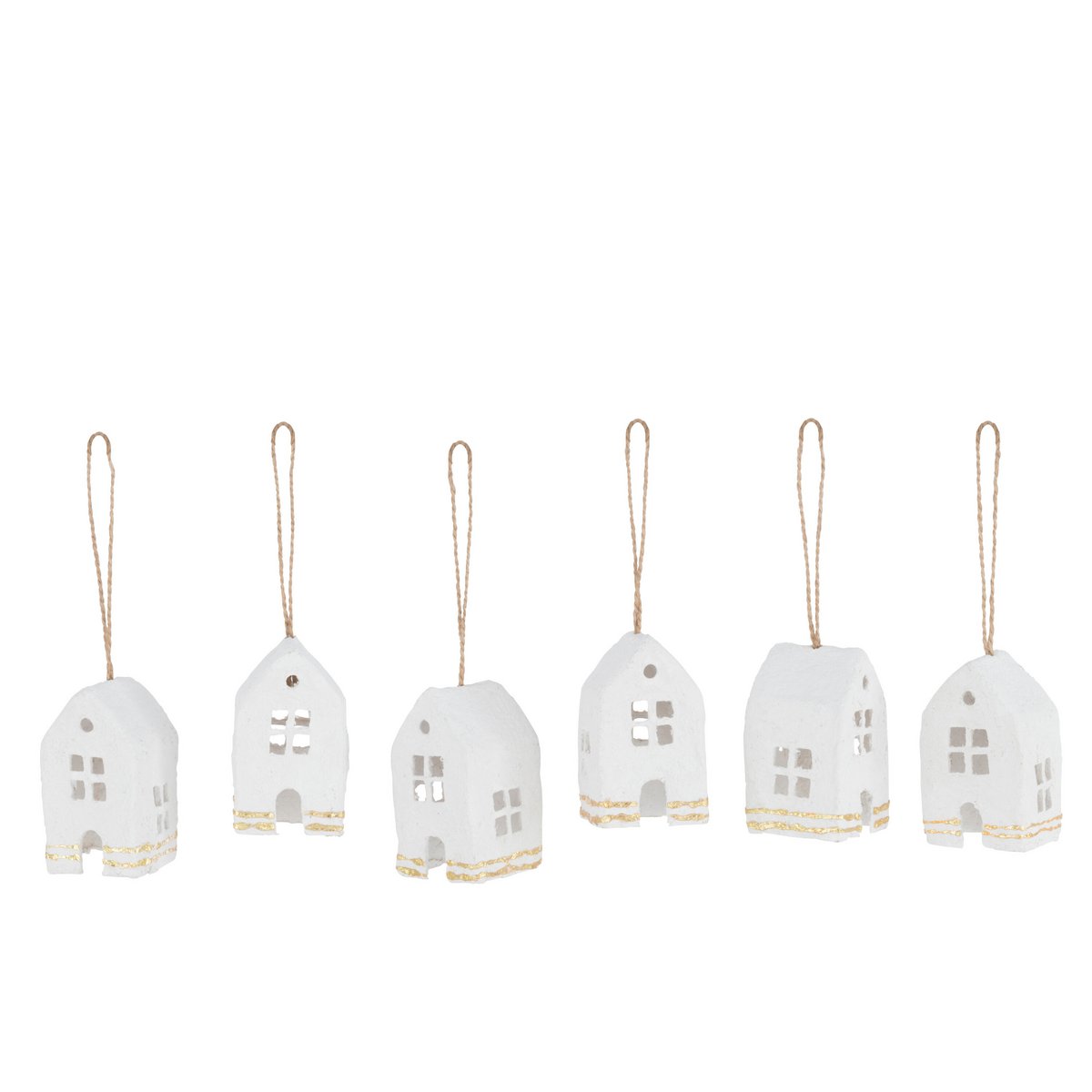 J -Linie Weihnachtsbügelhaus - Baumwollmaché - Weiß/Gold - 10 Box