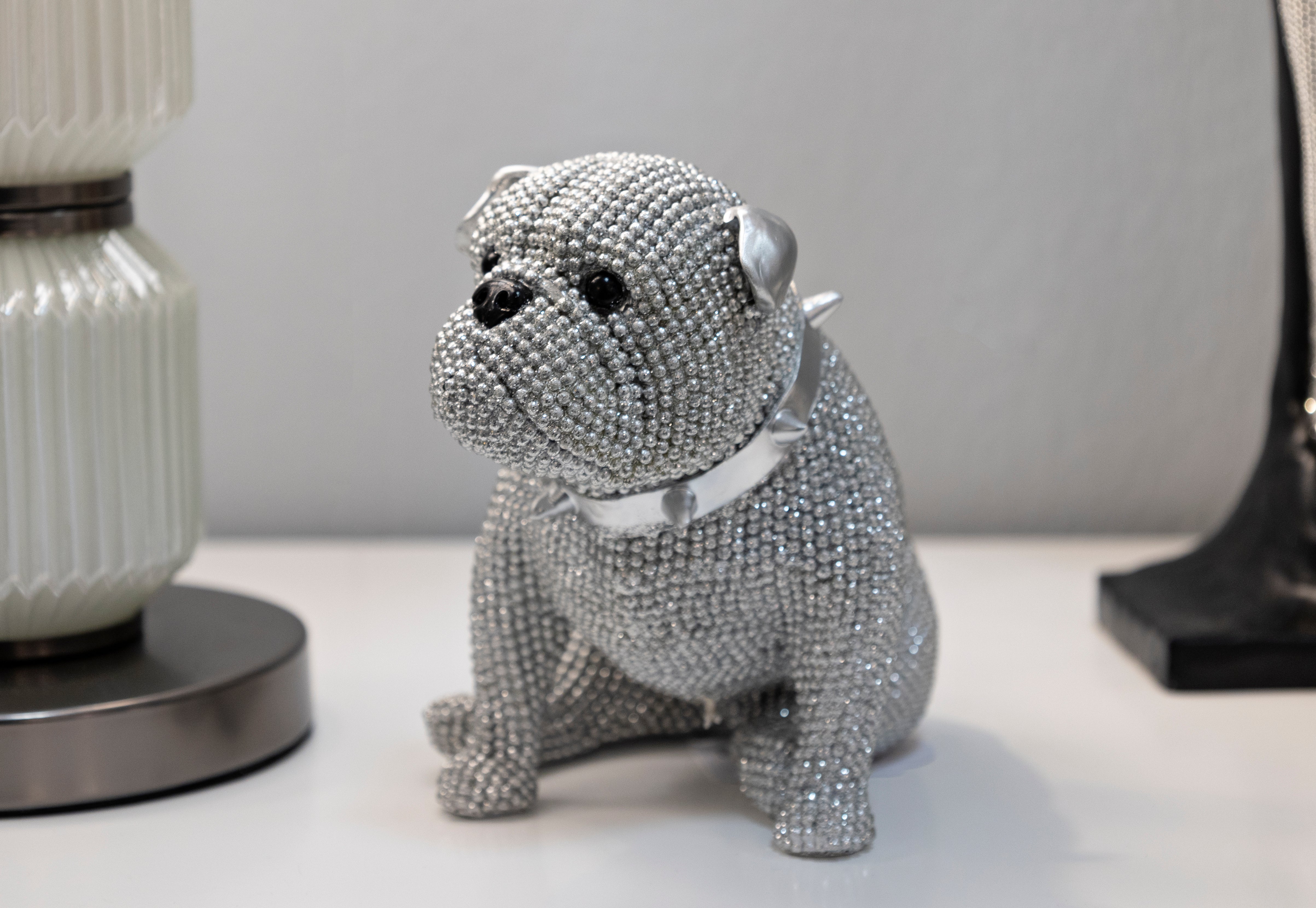 Dekofigur Sparky Bulldogge Silber Glitzeroptik 17cm