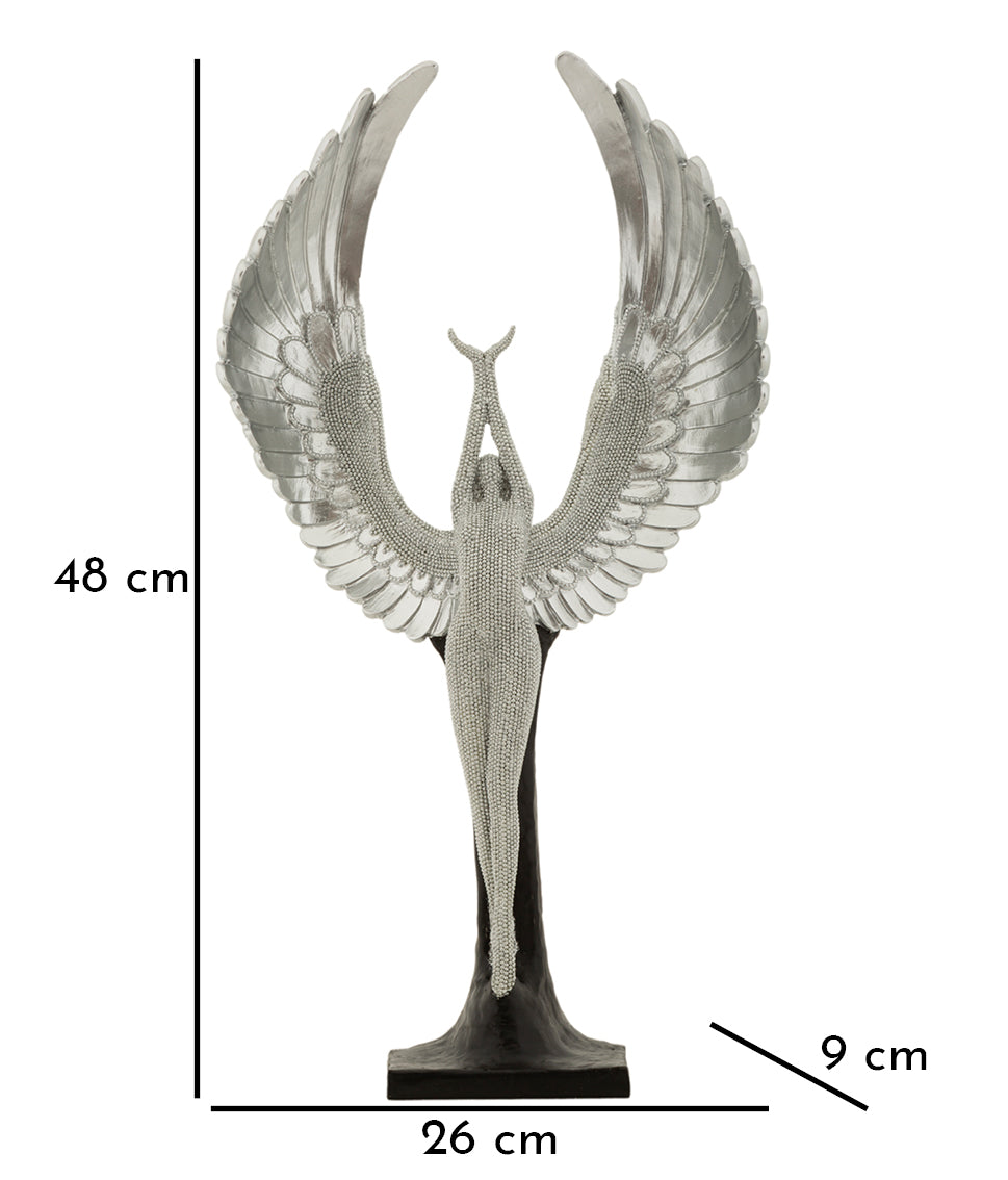 Skulptur Angelica – Elegante Engelsfigur mit Flügeln in Silber 48cm