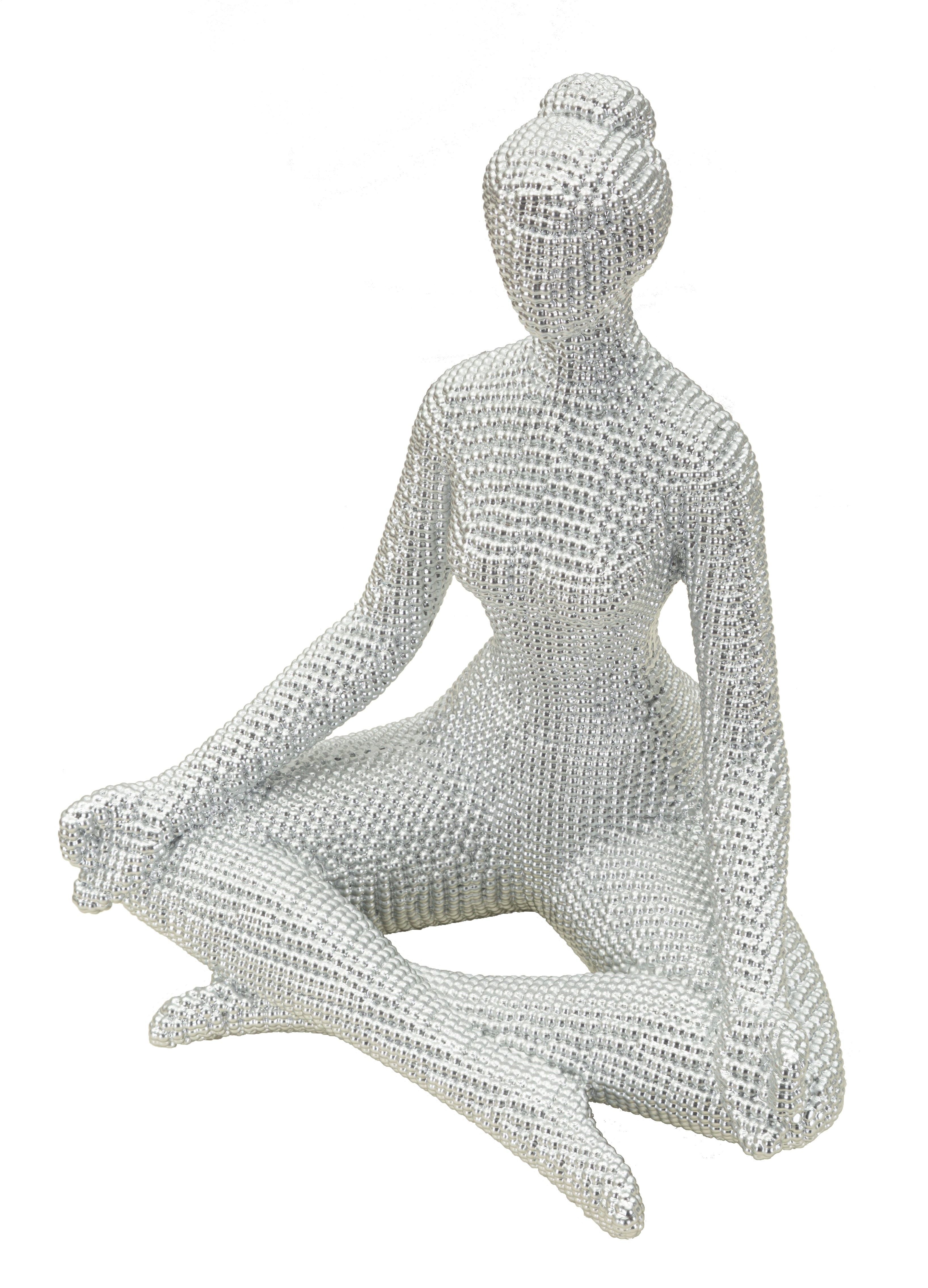 Skulptur Zen Pearl – Meditierende Figur Yoga in Silberoptik 23cm