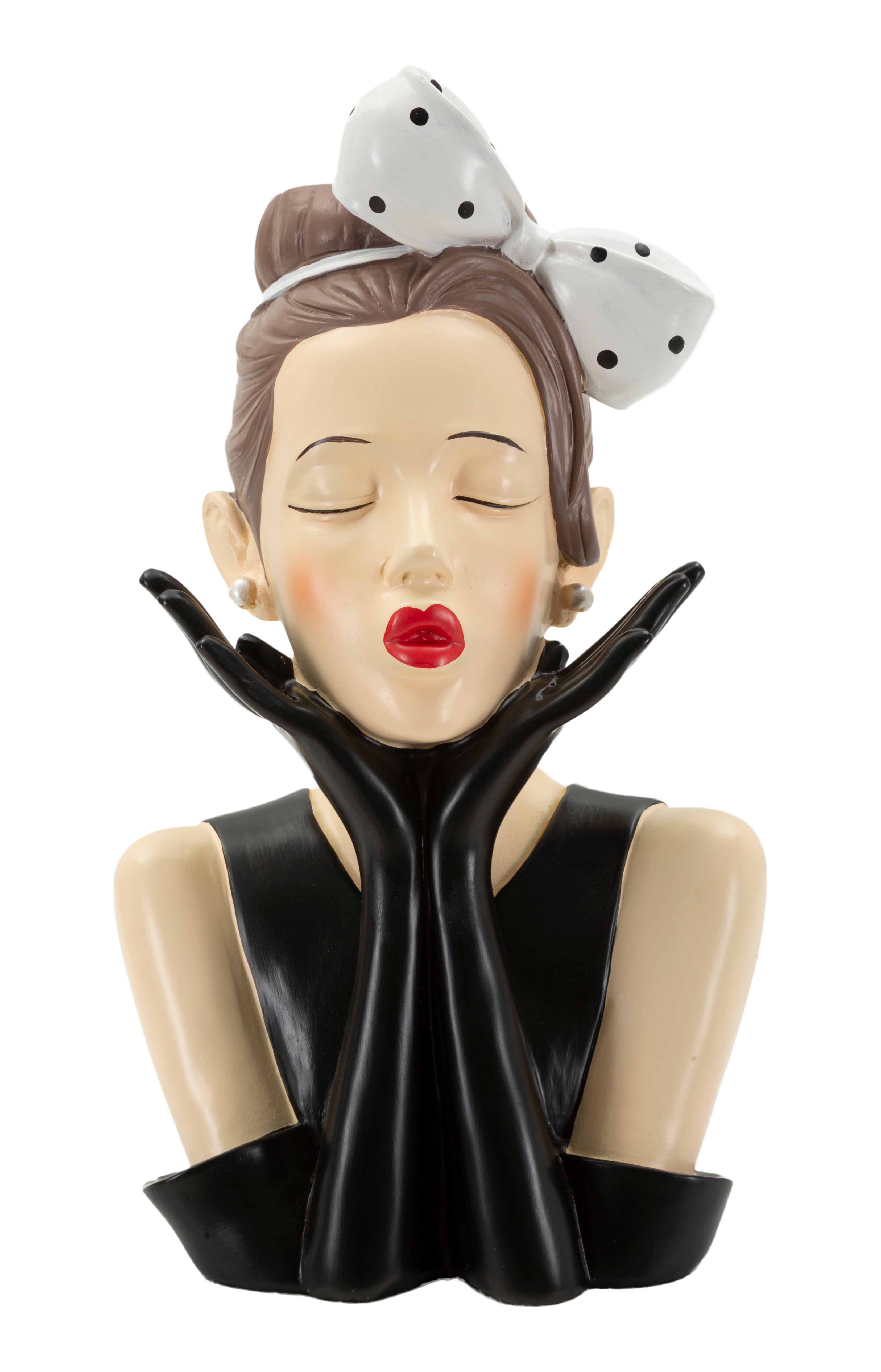 Dekofigur VasoDonna Hollywood Frau mit Schleife Schwarz Weiß 30cm