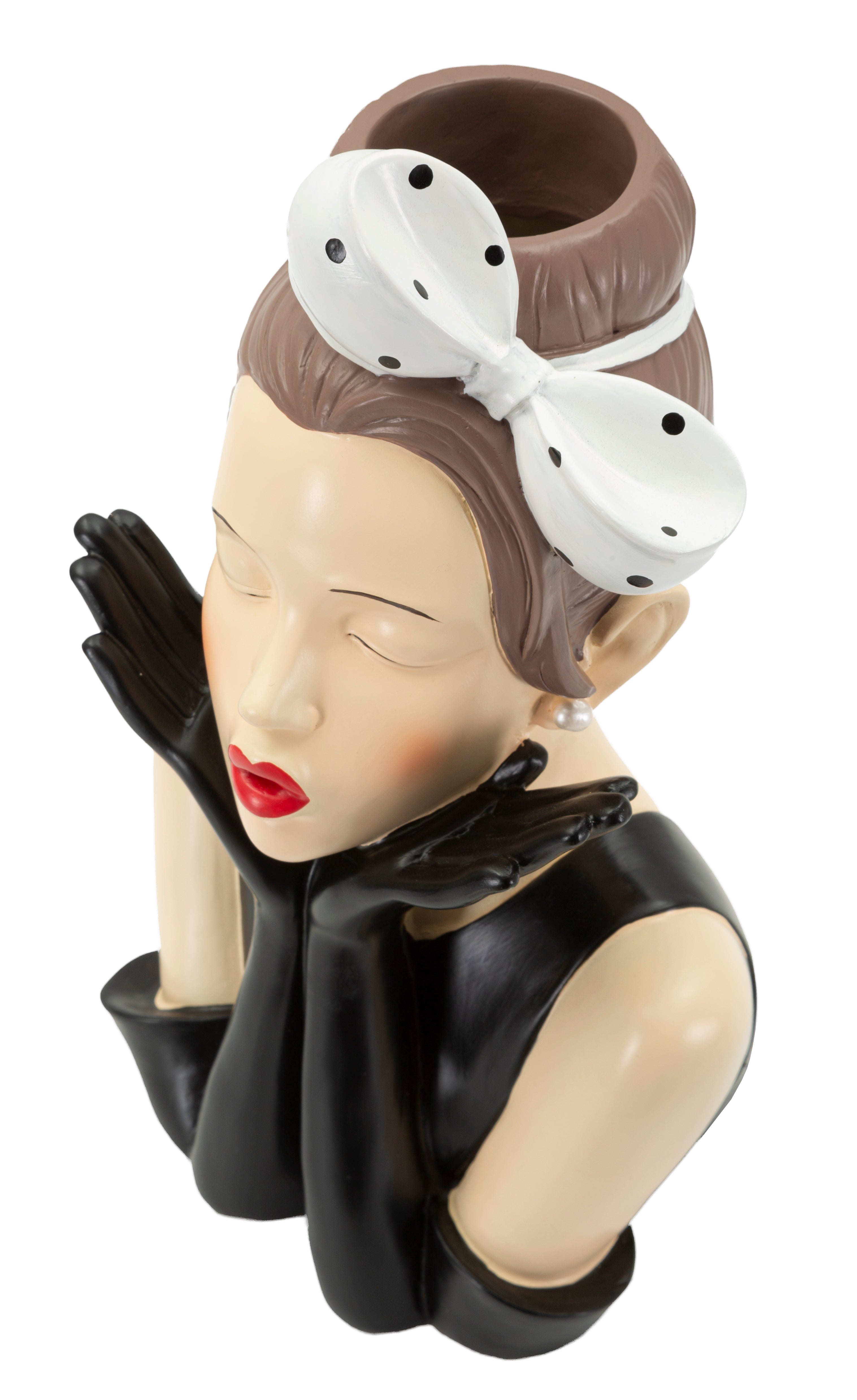 Dekofigur VasoDonna Hollywood Frau mit Schleife Schwarz Weiß 30cm