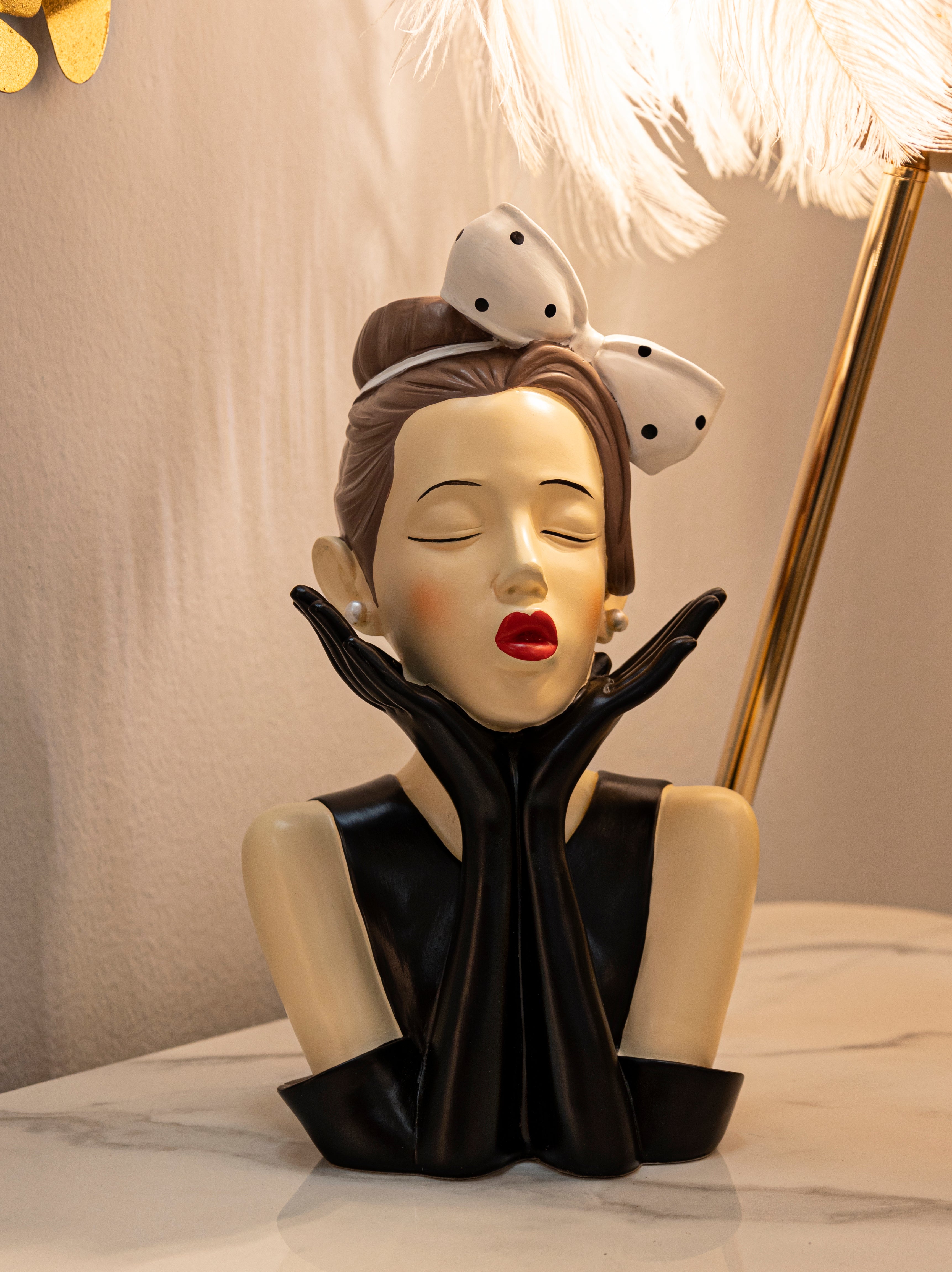 Dekofigur VasoDonna Hollywood Frau mit Schleife Schwarz Weiß 30cm