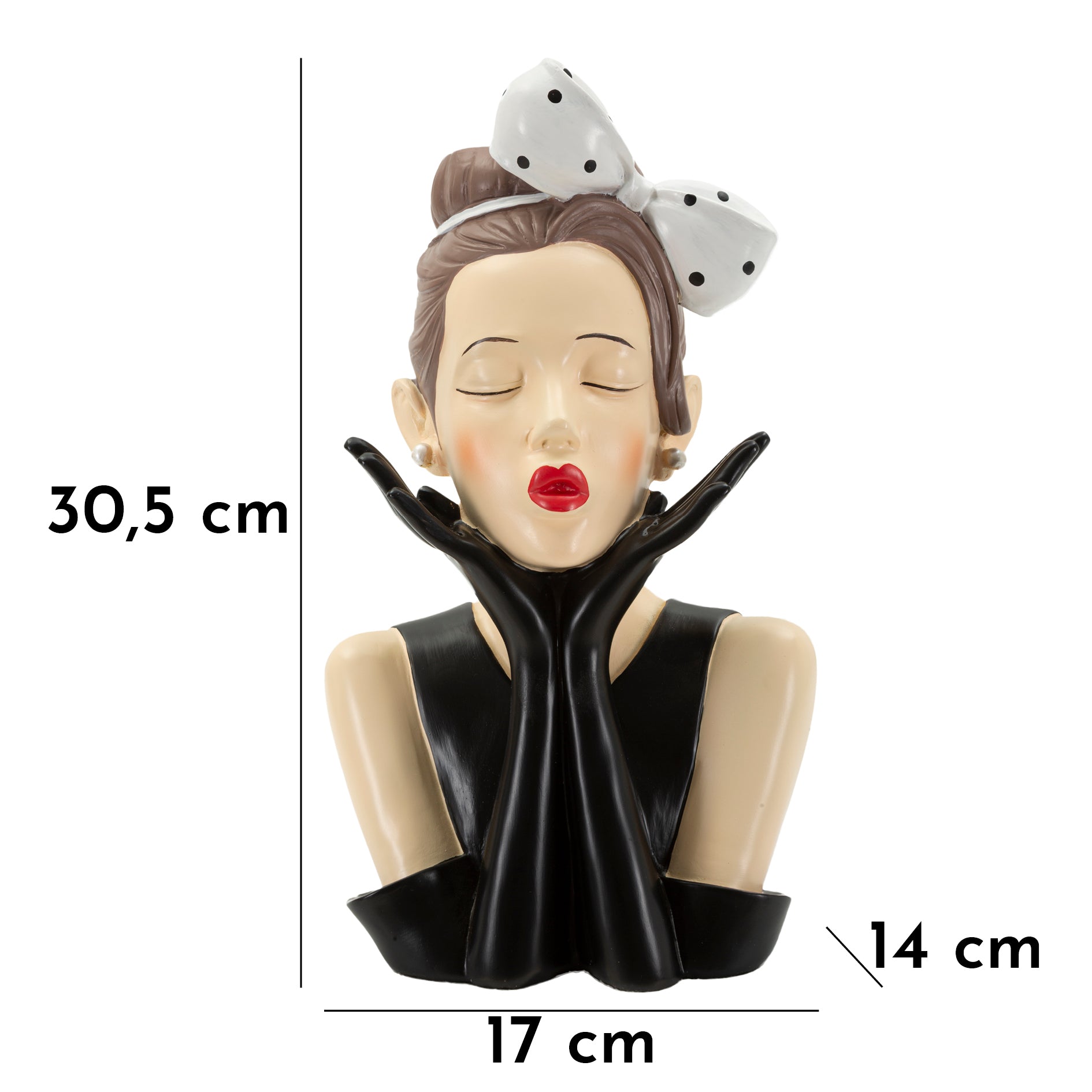 Dekofigur VasoDonna Hollywood Frau mit Schleife Schwarz Weiß 30cm