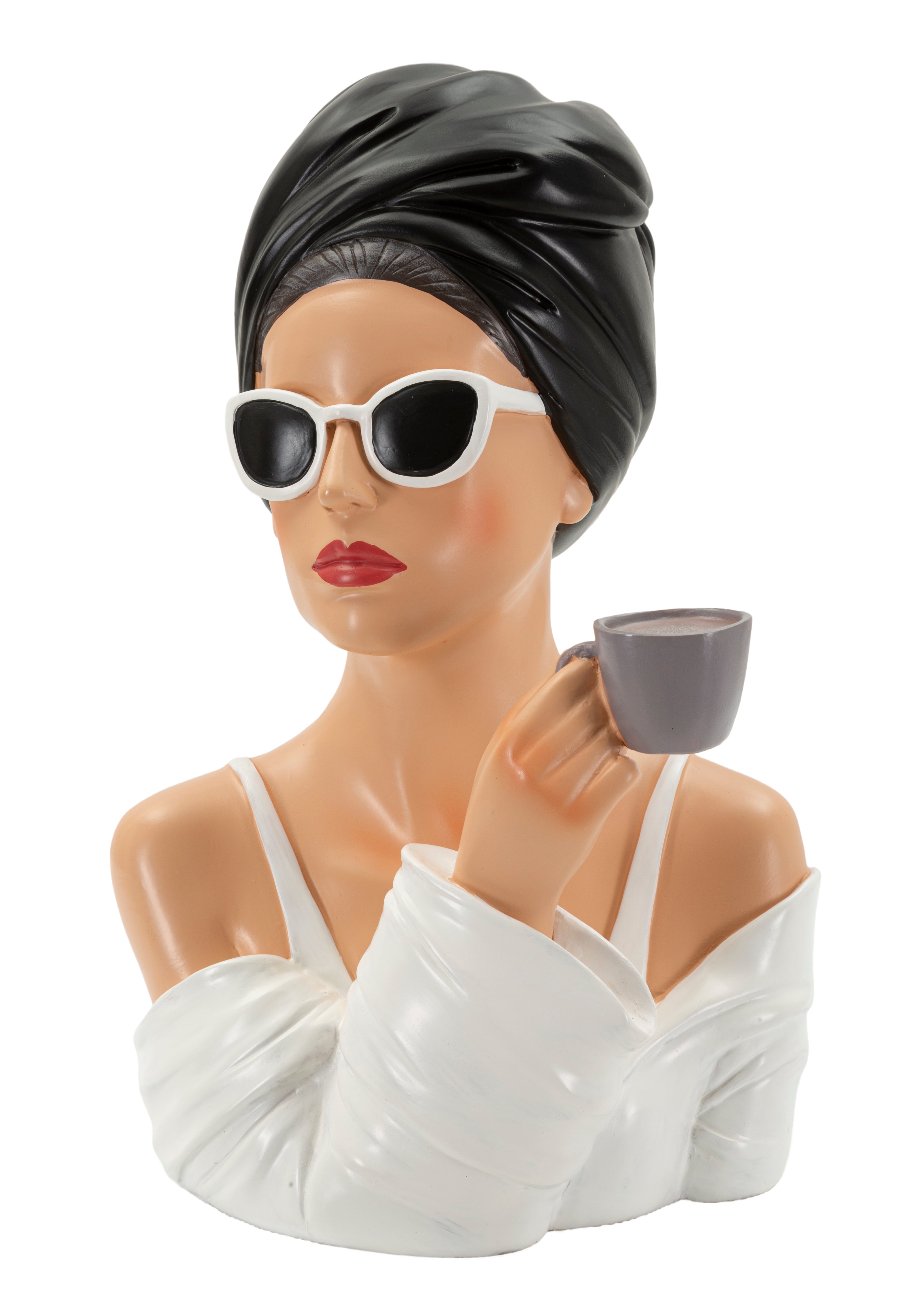 Dekofigur Lady Paris – Elegante Frauenfigur mit Tasse in Schwarz Weiß 29cm