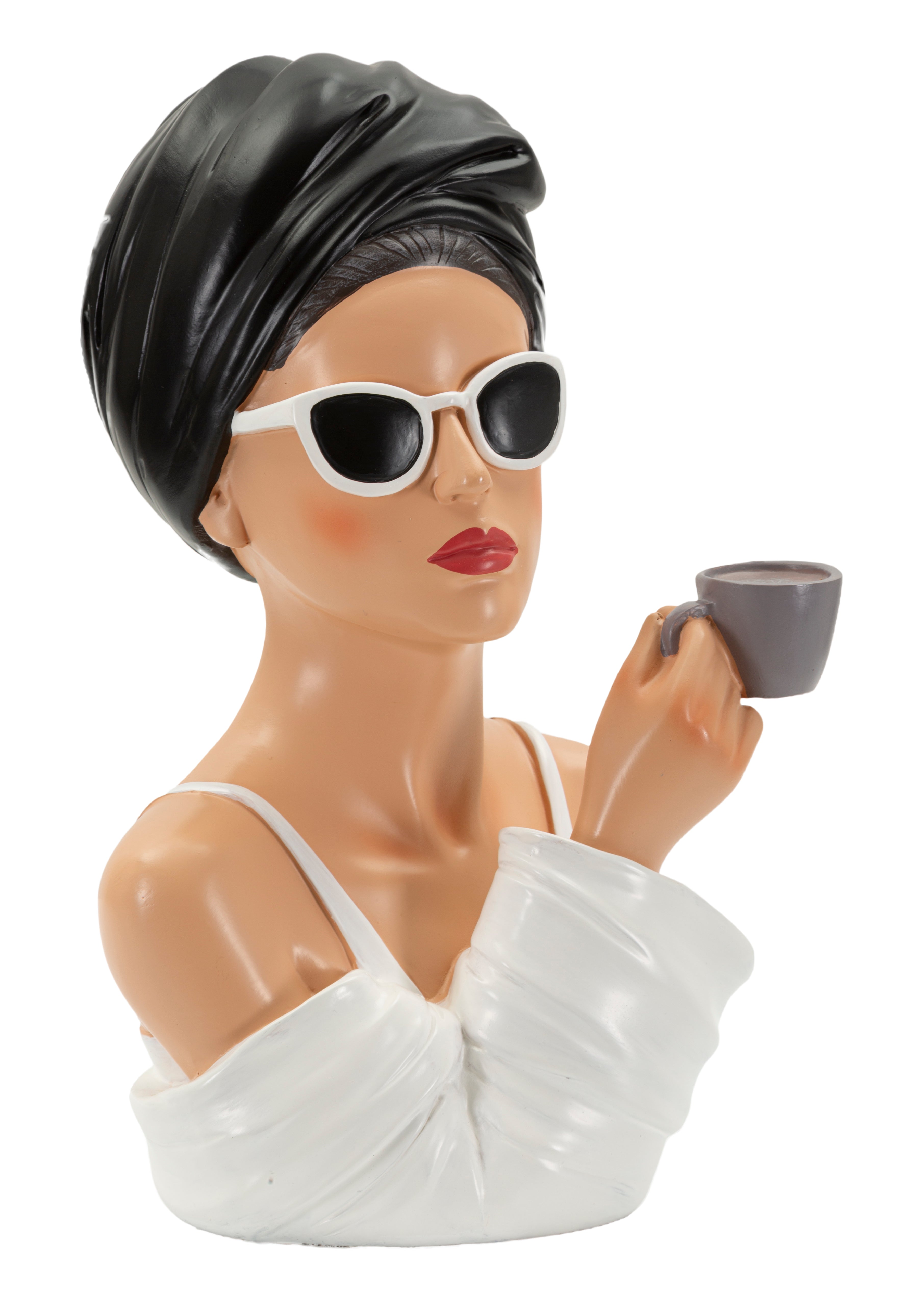 Dekofigur Lady Paris – Elegante Frauenfigur mit Tasse in Schwarz Weiß 29cm
