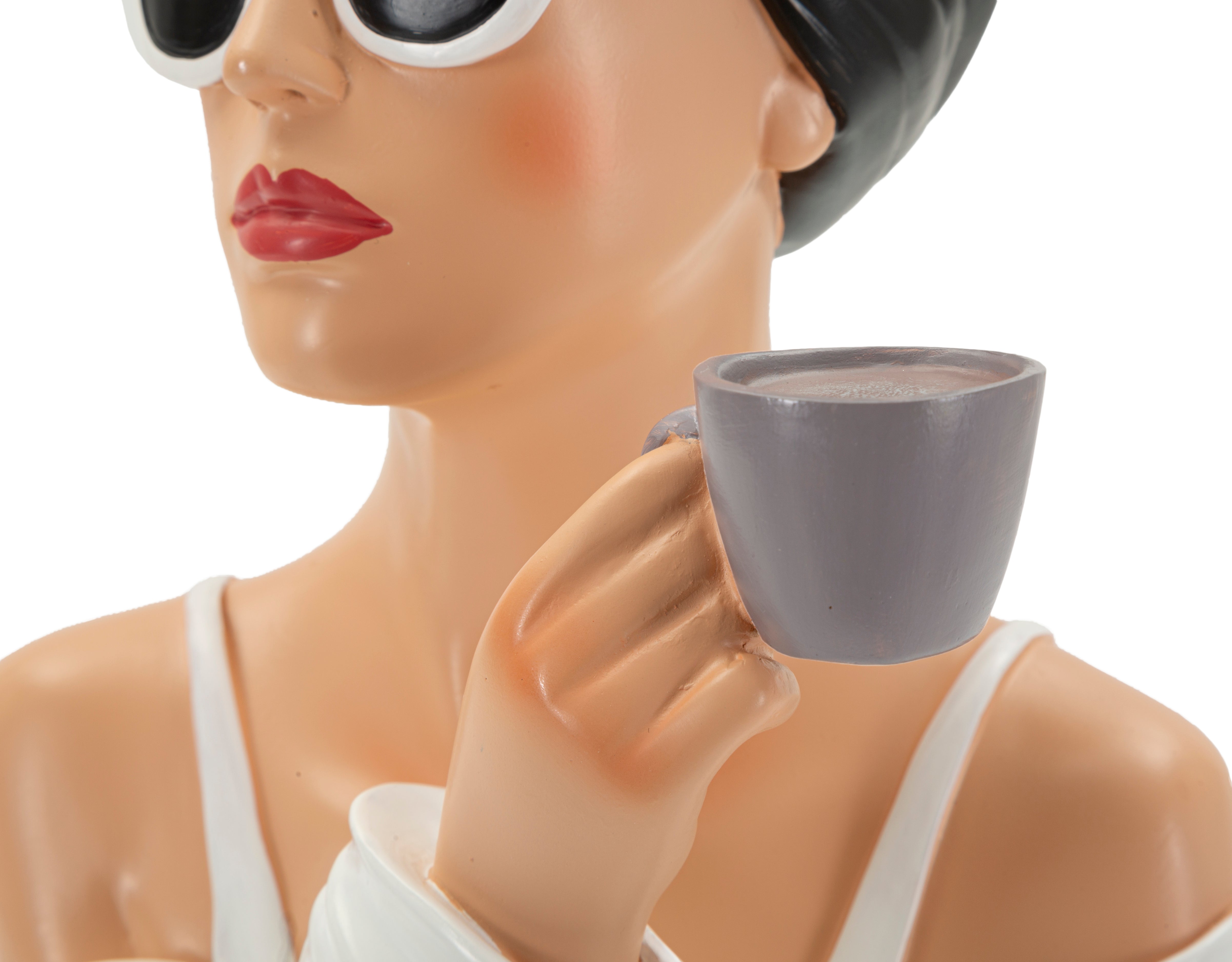 Dekofigur Lady Paris – Elegante Frauenfigur mit Tasse in Schwarz Weiß 29cm