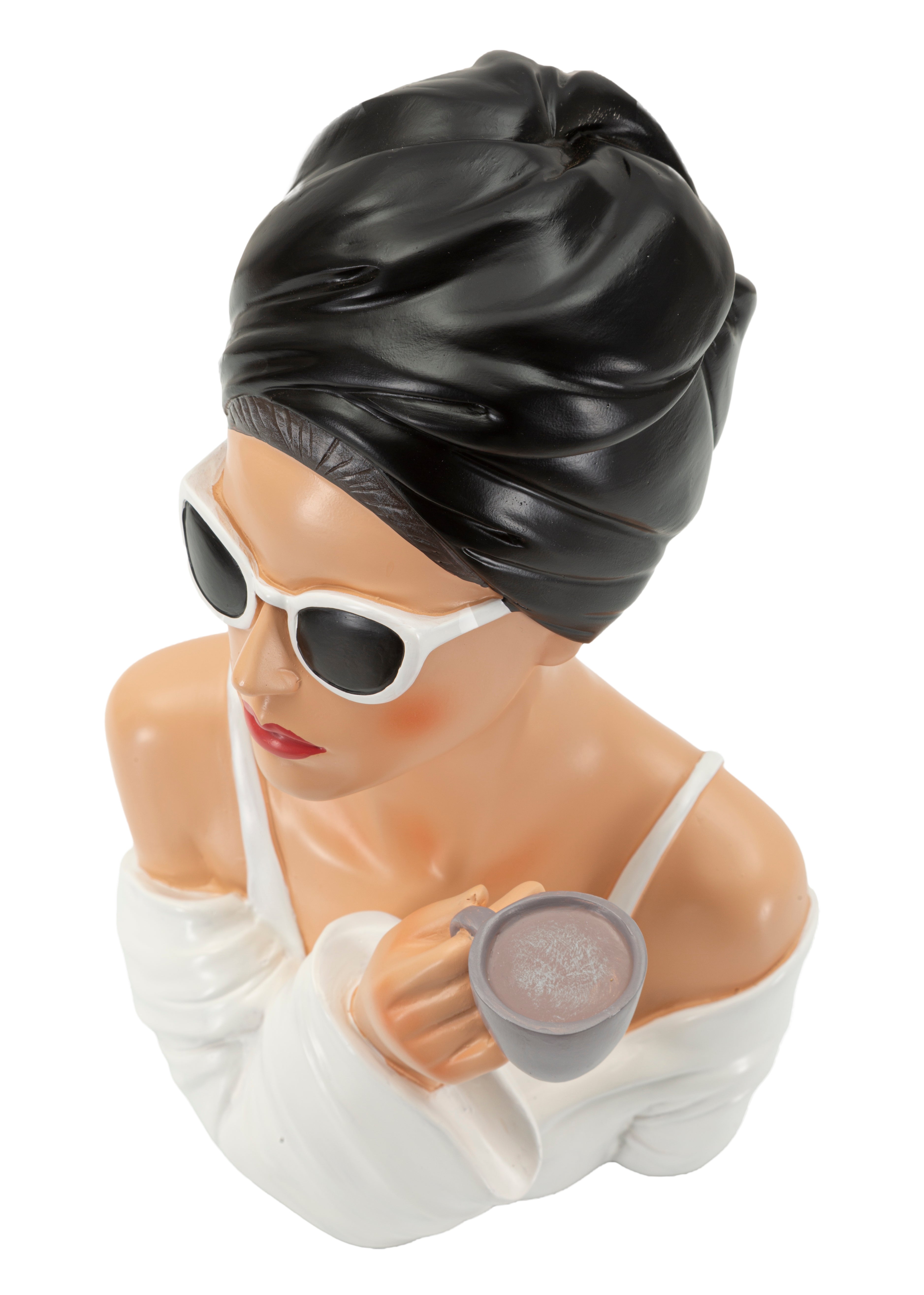 Dekofigur Lady Paris – Elegante Frauenfigur mit Tasse in Schwarz Weiß 29cm