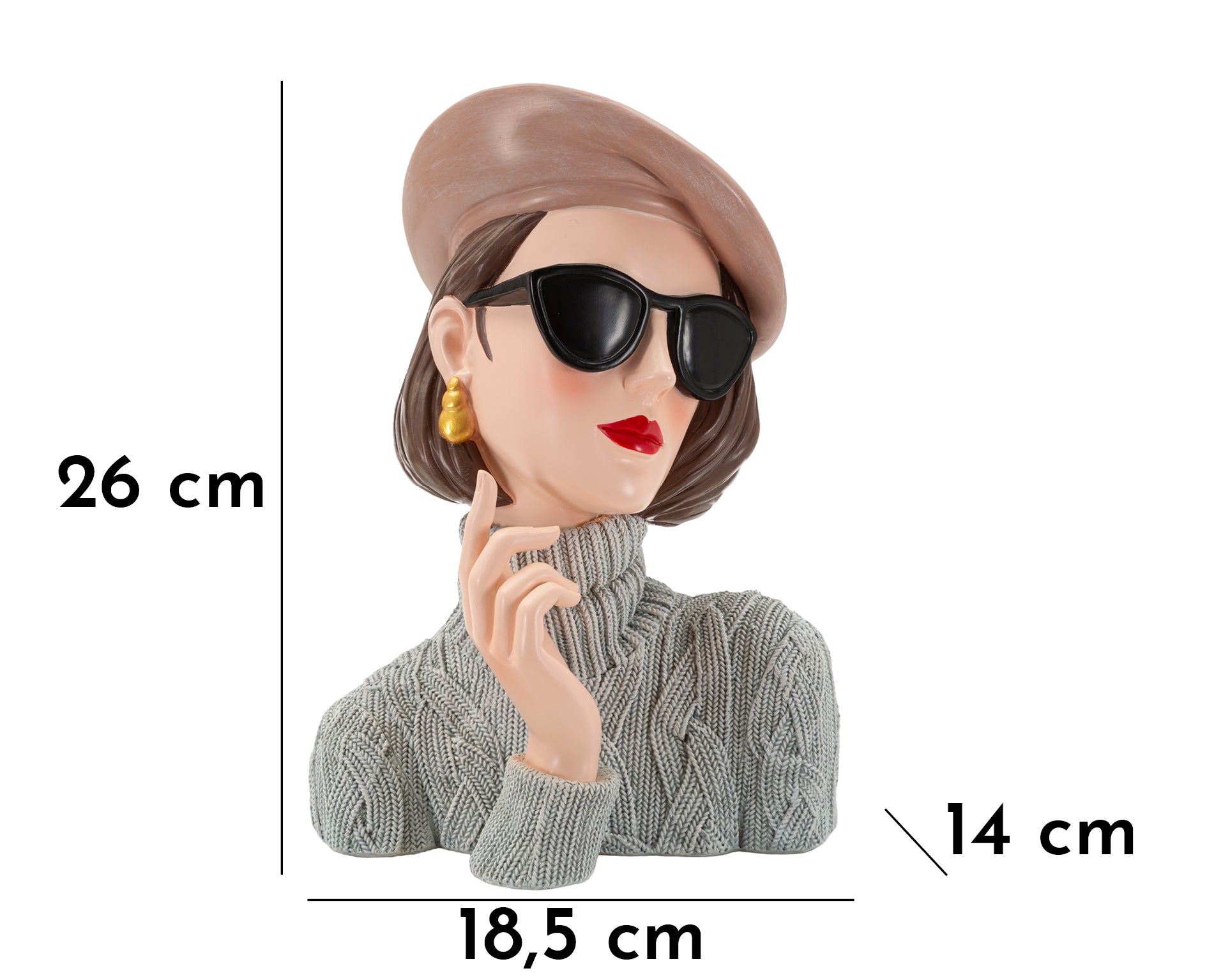 Dekofigur Lady Chic – Stilvolle Frauenbüste mit Sonnenbrille 26cm